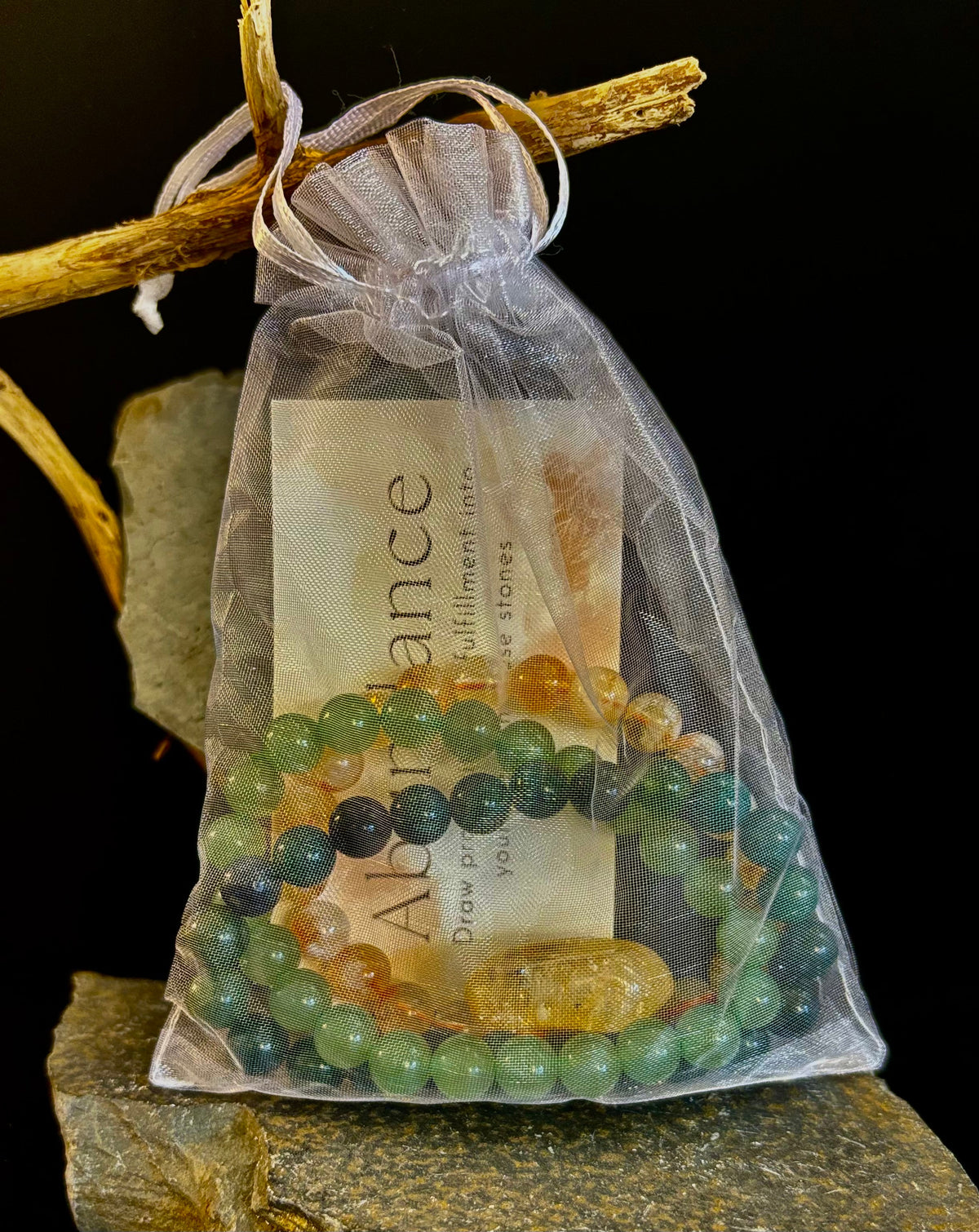 Intentions Bracelet Set with a crystal – Abundance (Citrine, Green Aventurine & Moss Agate)