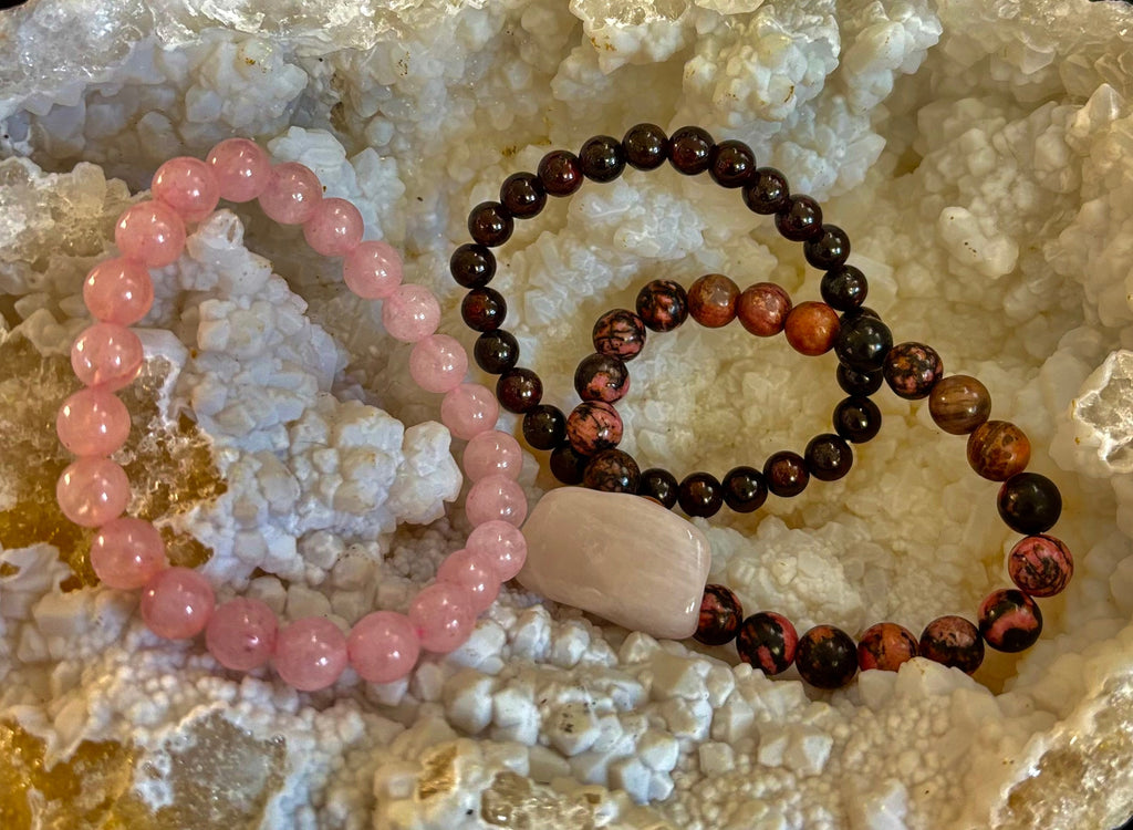 Intentions Bracelet Set with a Crystal – Love (Rose Quartz, Rhodonite & Garnet)