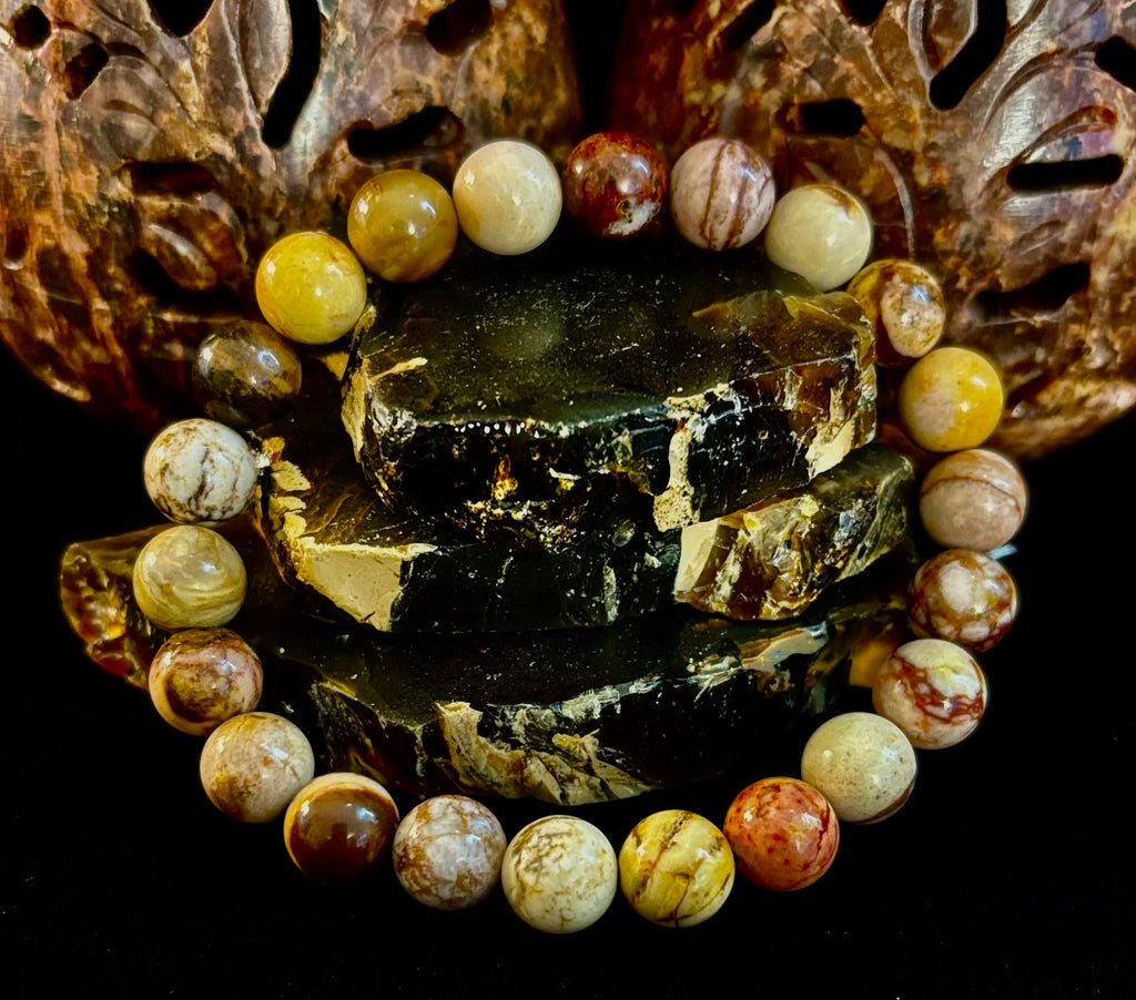 Peanut Jasper Natural Stone Bracelet | 8 mm Grounding Beads for Strength & Stability (Small to Medium Wrists)