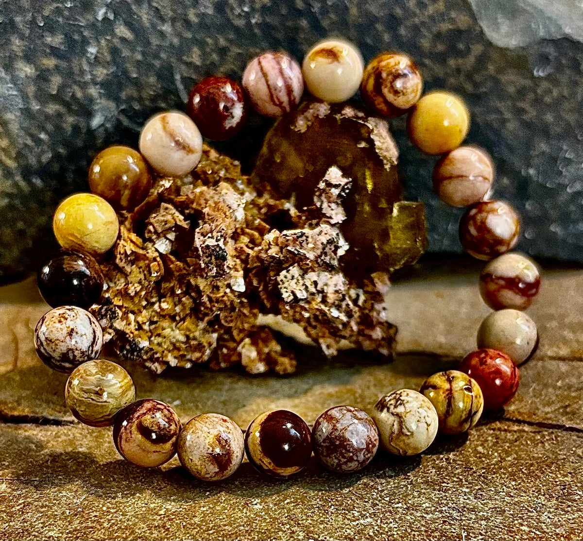 Peanut Jasper Natural Stone Bracelet | 8 mm Grounding Beads for Strength & Stability (Small to Medium Wrists)