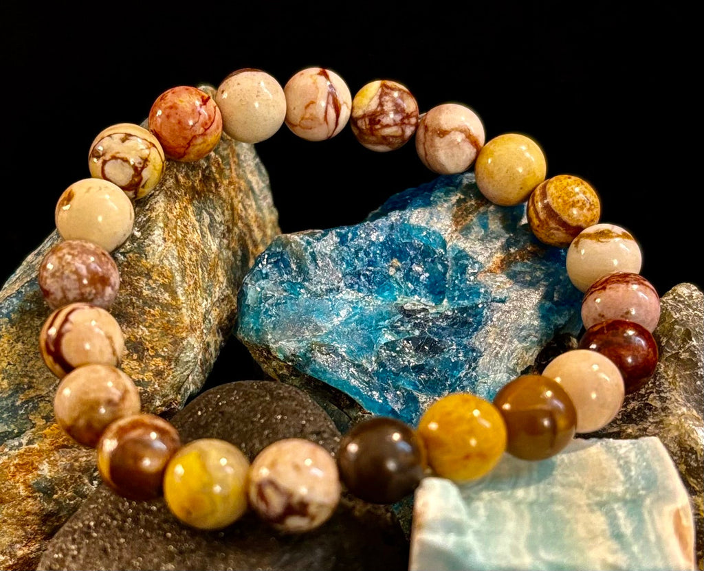 Peanut Jasper Natural Stone Bracelet | 8 mm Grounding Beads for Strength & Stability (Small to Medium Wrists)