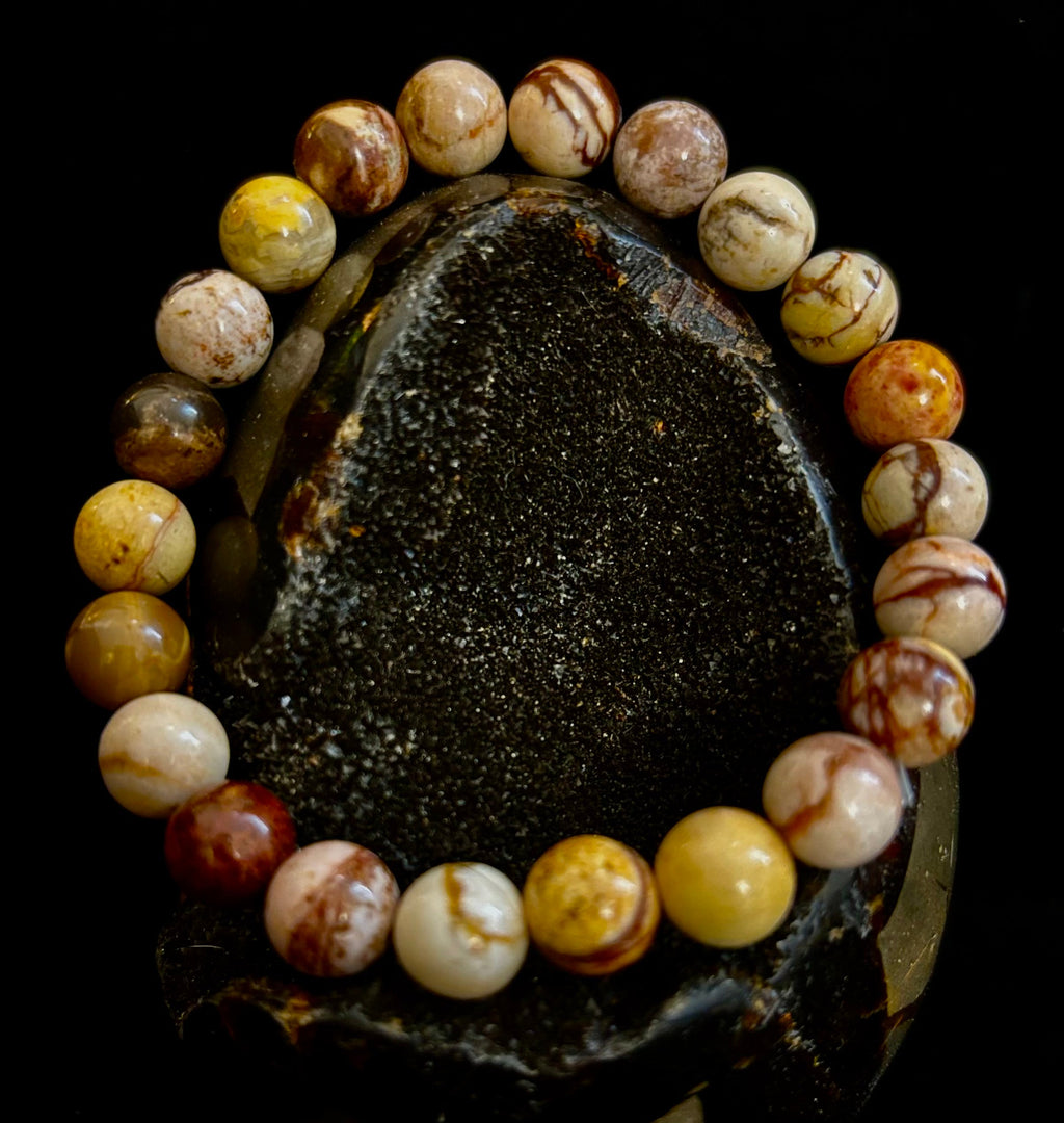 Peanut Jasper Natural Stone Bracelet | 8 mm Grounding Beads for Strength & Stability (Small to Medium Wrists)