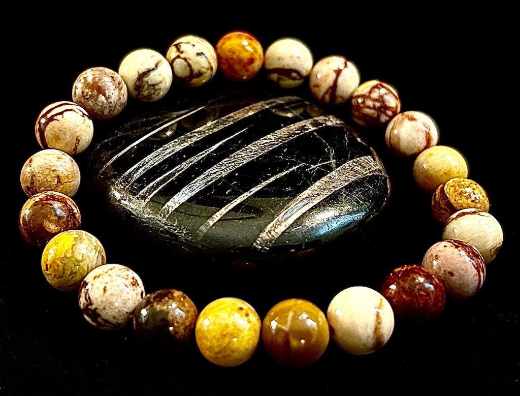 Peanut Jasper Natural Stone Bracelet | 8 mm Grounding Beads for Strength & Stability (Small to Medium Wrists)