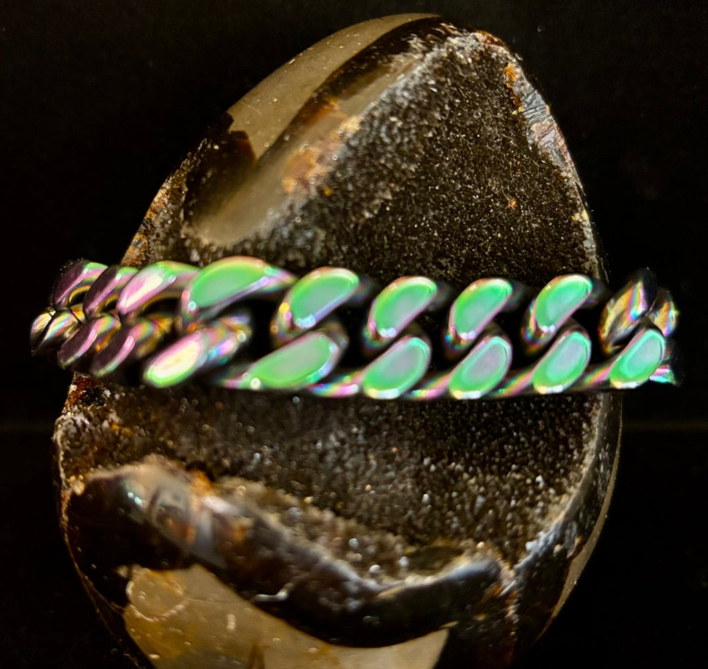 Titanium Steel Chain Bracelet – 22cm Cuban Link, Silver/Gold/Rainbow