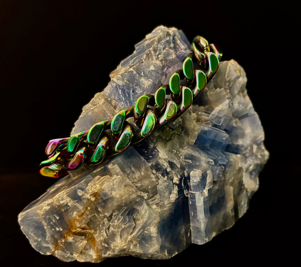 Titanium Steel Chain Bracelet – 22cm Cuban Link, Silver/Gold/Rainbow