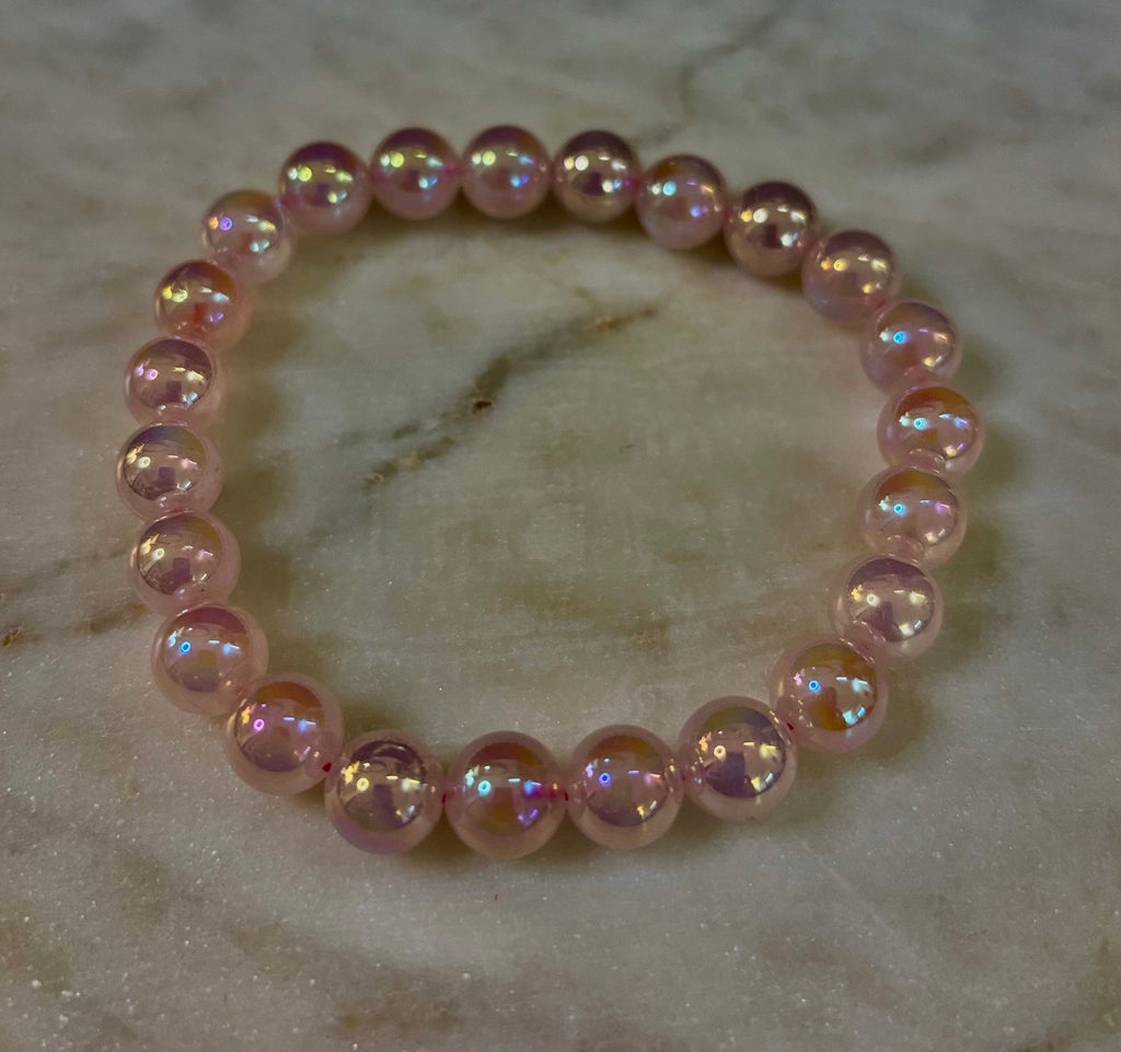 Aura Rose Quartz 8mm Reiki-Infused Love & Healing Crystal Bracelet (7.5” Medium Wrists)