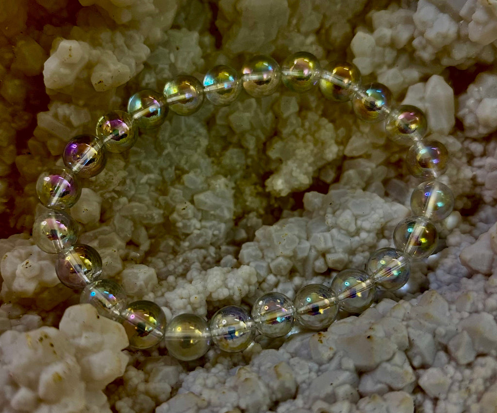 Angel Aura Clear Quartz 8mm Reiki-Infused Healing Crystal Bracelet (7.5” Medium Wrists)