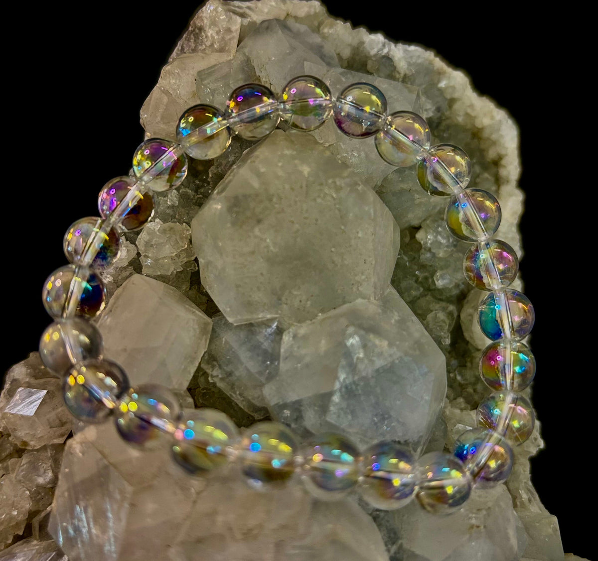 Angel Aura Clear Quartz 8mm Reiki-Infused Healing Crystal Bracelet (7.5” Medium Wrists)