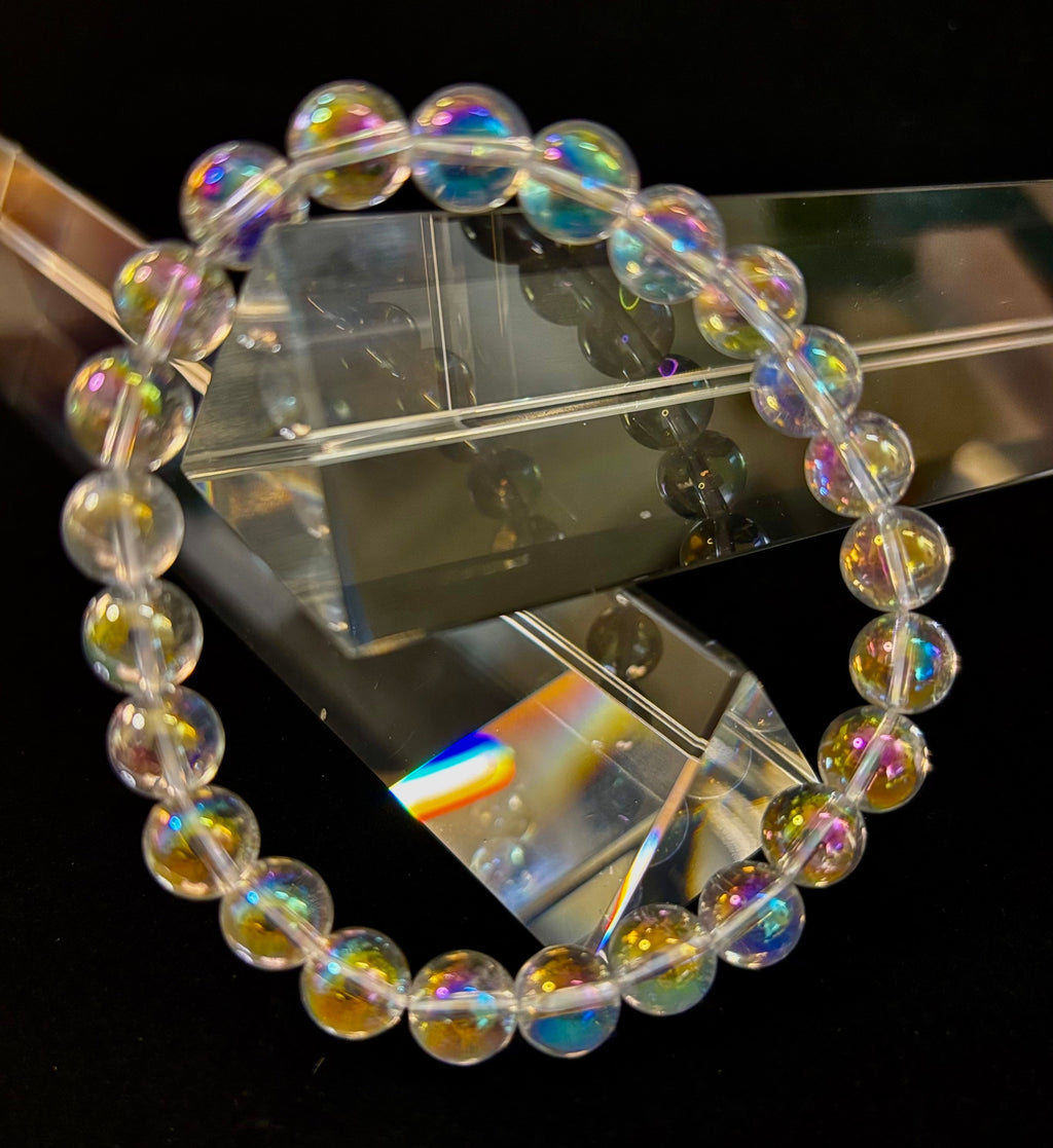 Angel Aura Clear Quartz 8mm Reiki-Infused Healing Crystal Bracelet (7.5” Medium Wrists)