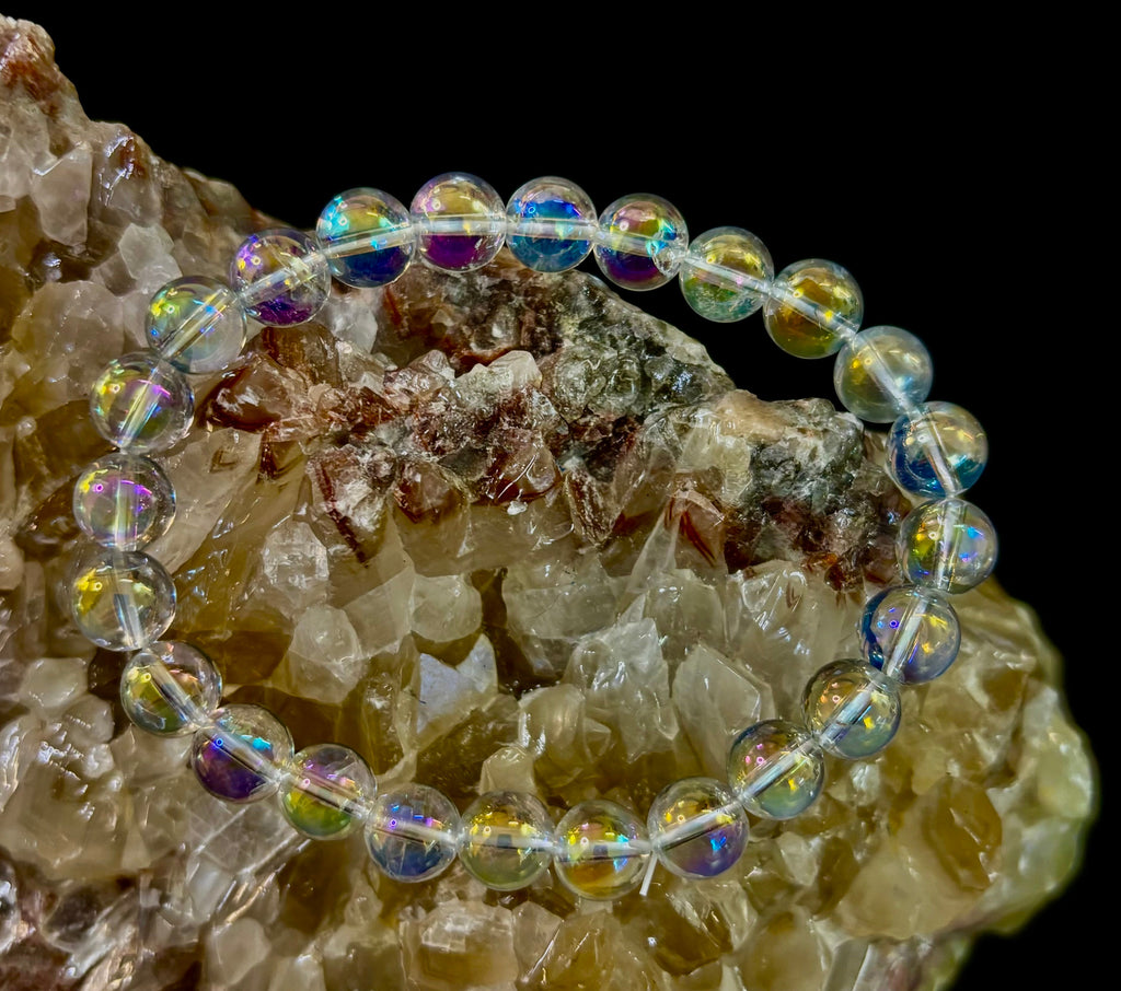 Angel Aura Clear Quartz 8mm Reiki-Infused Healing Crystal Bracelet (7.5” Medium Wrists)
