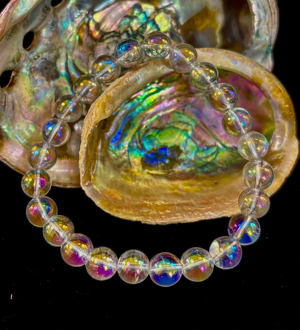 Angel Aura Clear Quartz 8mm Reiki-Infused Healing Crystal Bracelet (7.5” Medium Wrists)