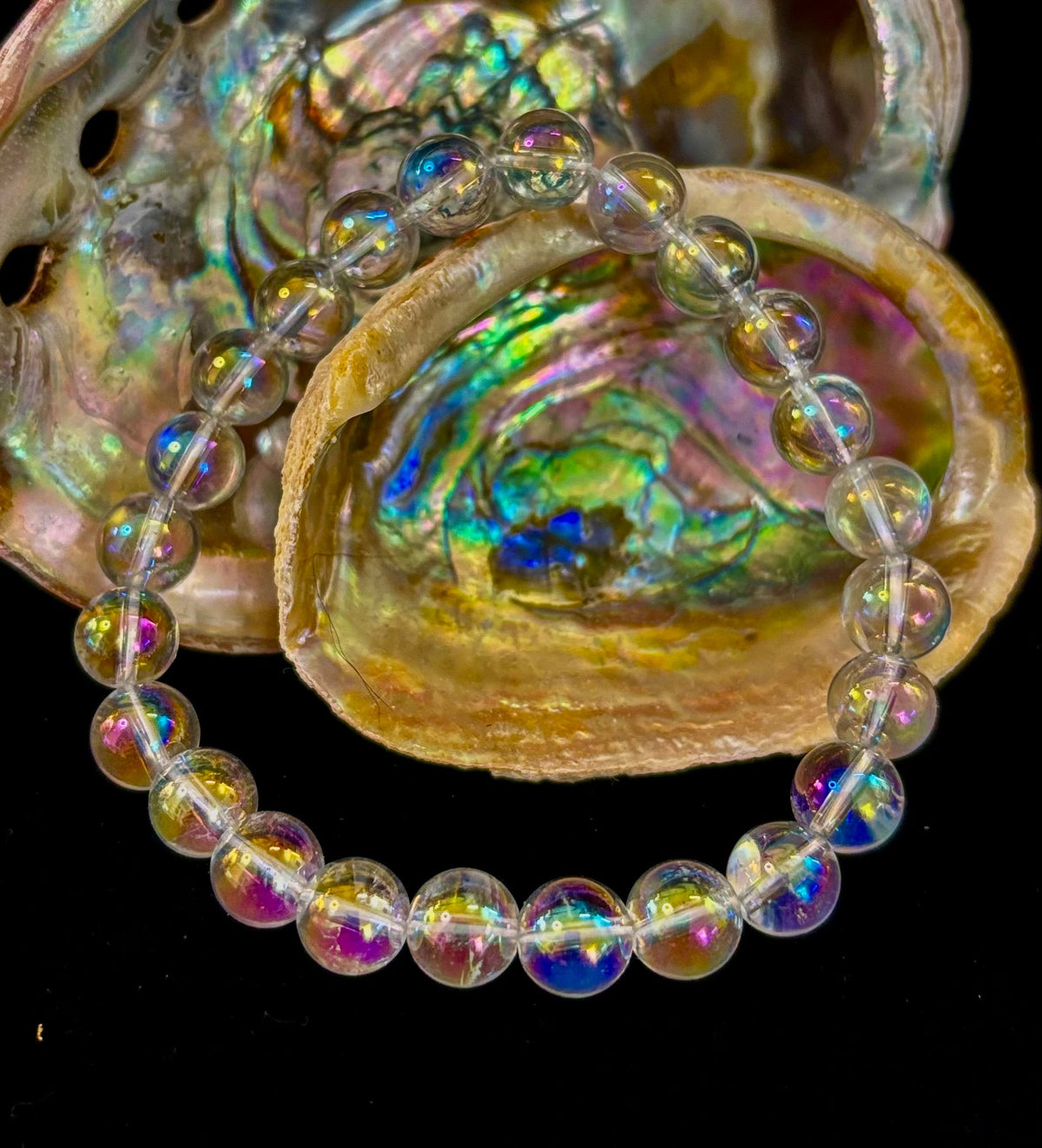 Angel Aura Clear Quartz 8mm Reiki-Infused Healing Crystal Bracelet (7.5” Medium Wrists)