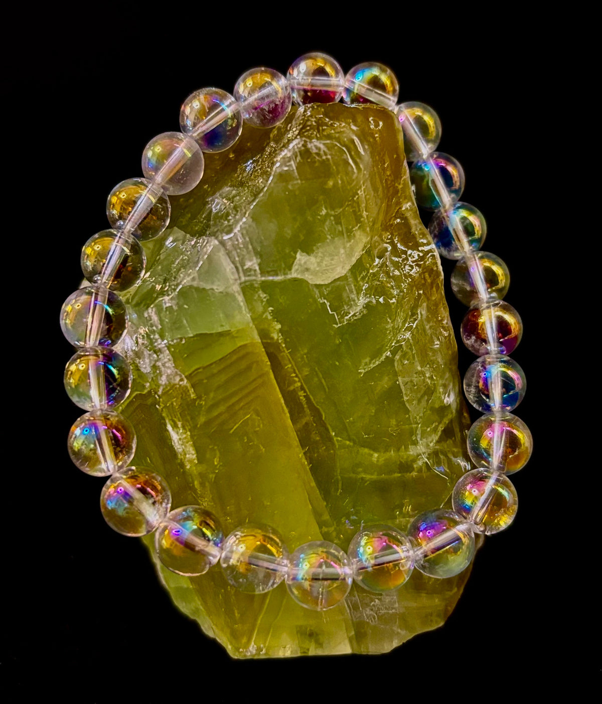 Angel Aura Clear Quartz 8mm Reiki-Infused Healing Crystal Bracelet (7.5” Medium Wrists)