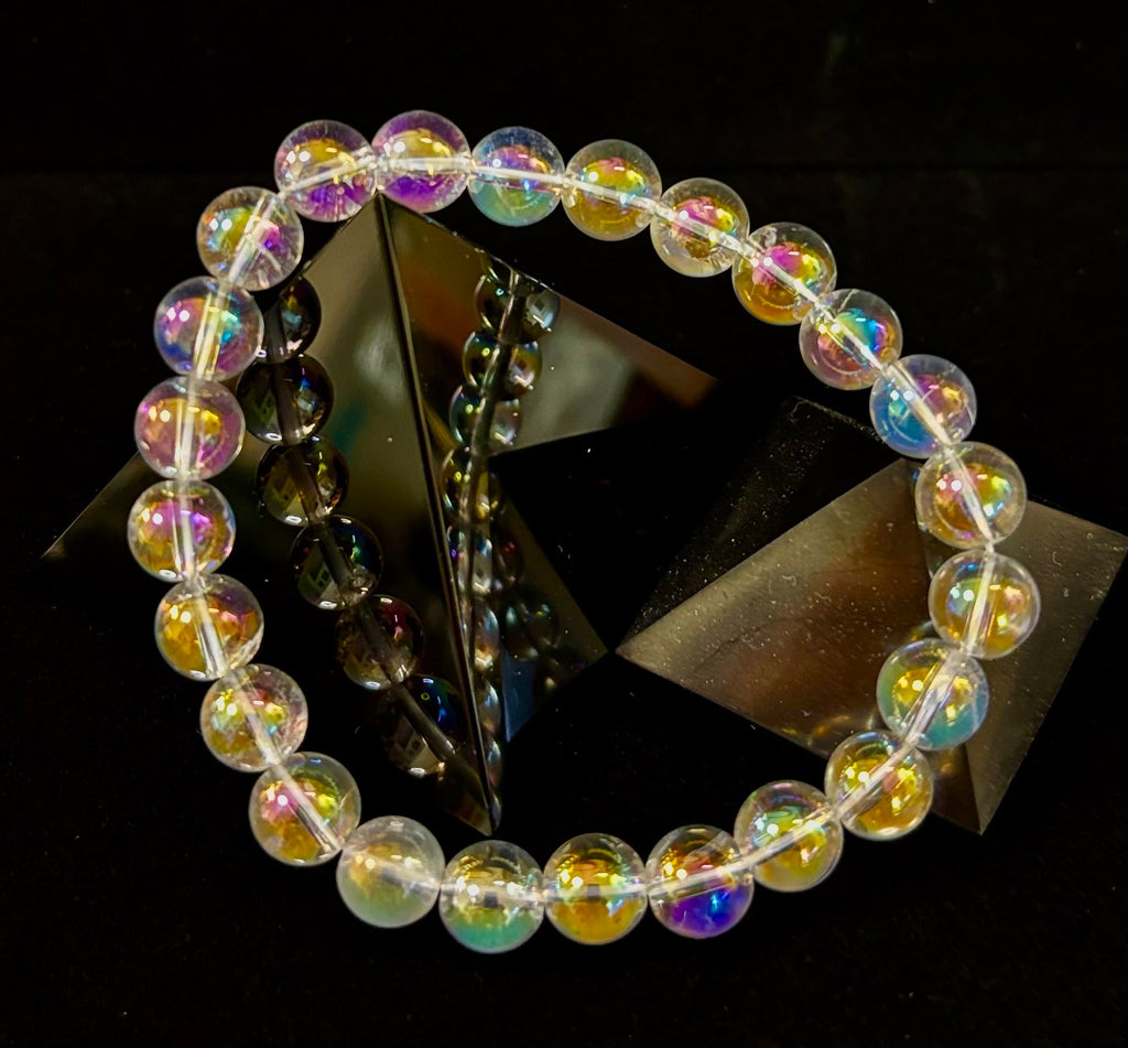 Angel Aura Clear Quartz 8mm Reiki-Infused Healing Crystal Bracelet (7.5” Medium Wrists)