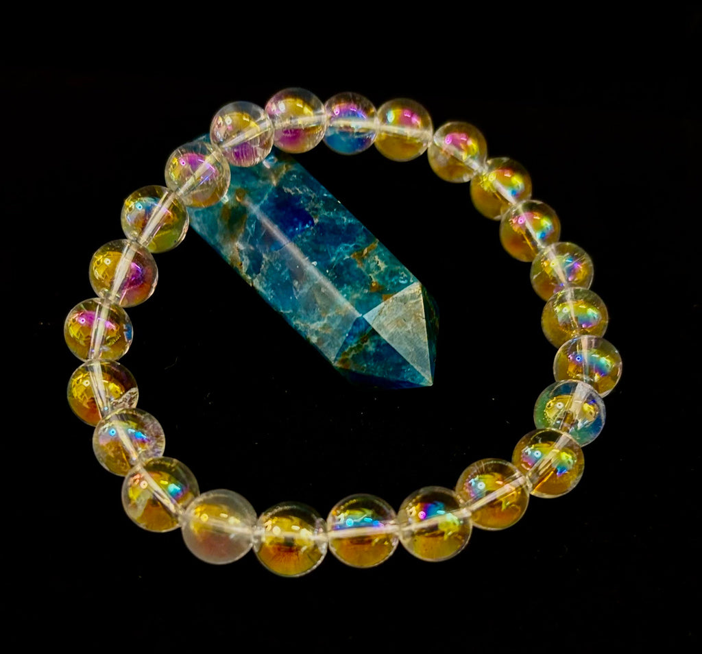 Angel Aura Clear Quartz 8mm Reiki-Infused Healing Crystal Bracelet (7.5” Medium Wrists)