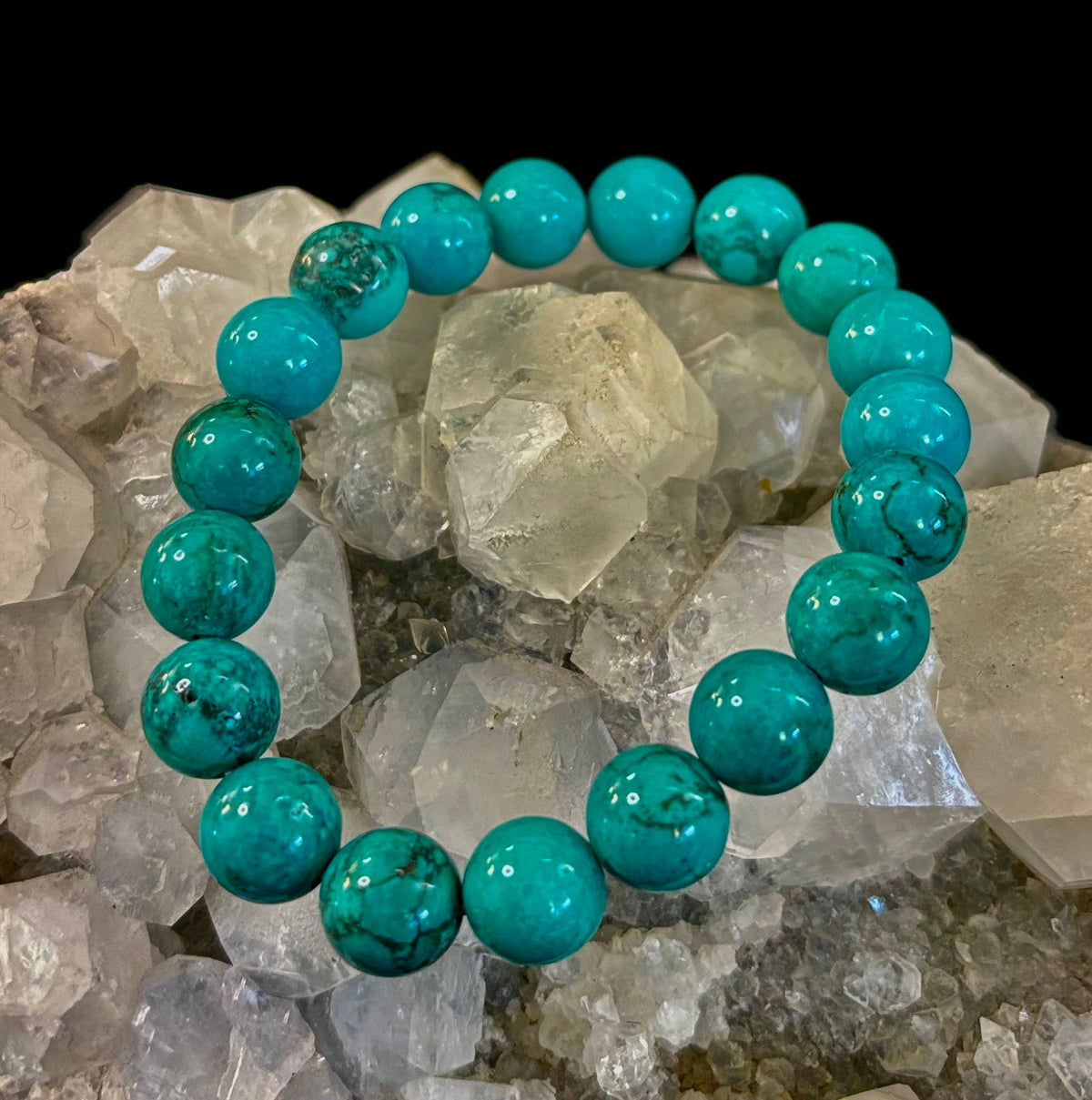 Dark Blue Green Turquoise Reiki-Infused Protection Bracelet (Medium Wrists)