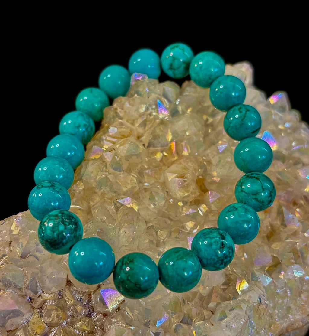 Dark Blue Green Turquoise Reiki-Infused Protection Bracelet (Medium Wrists)