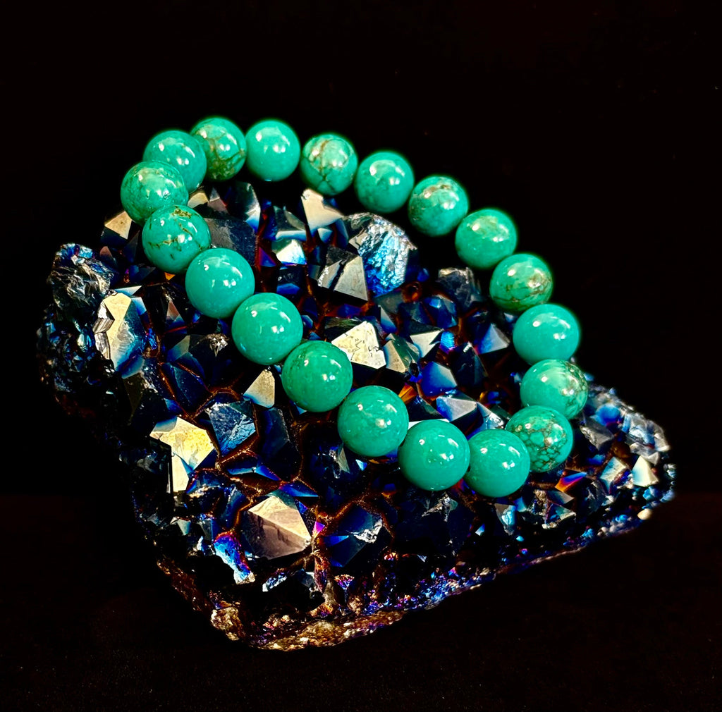 Dark Blue Green Turquoise Reiki-Infused Protection Bracelet (Medium Wrists)