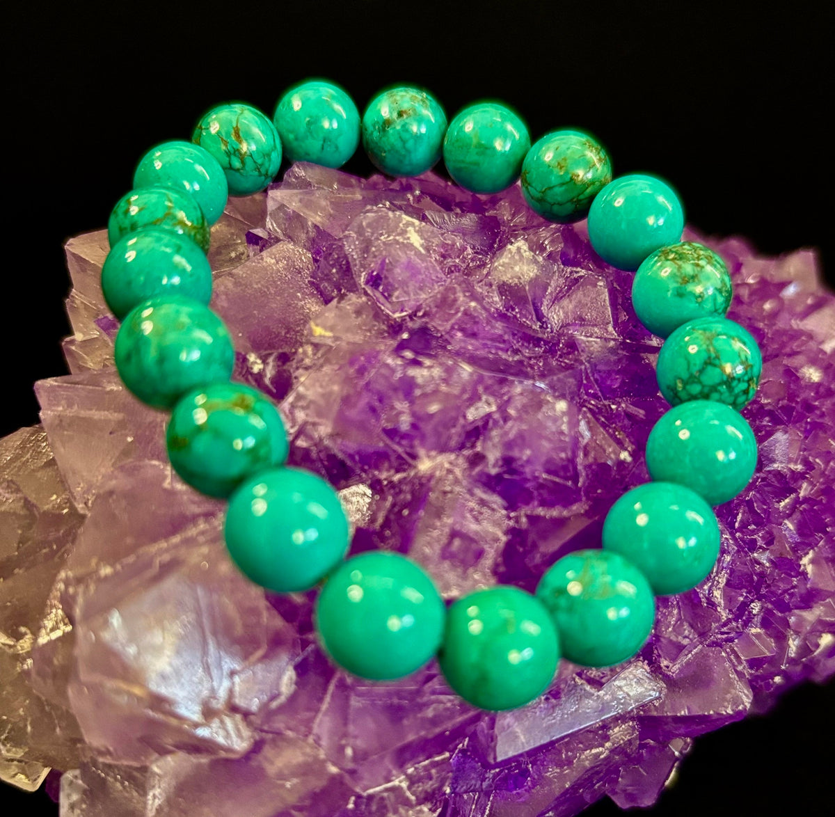 Dark Blue Green Turquoise Reiki-Infused Protection Bracelet (Medium Wrists)