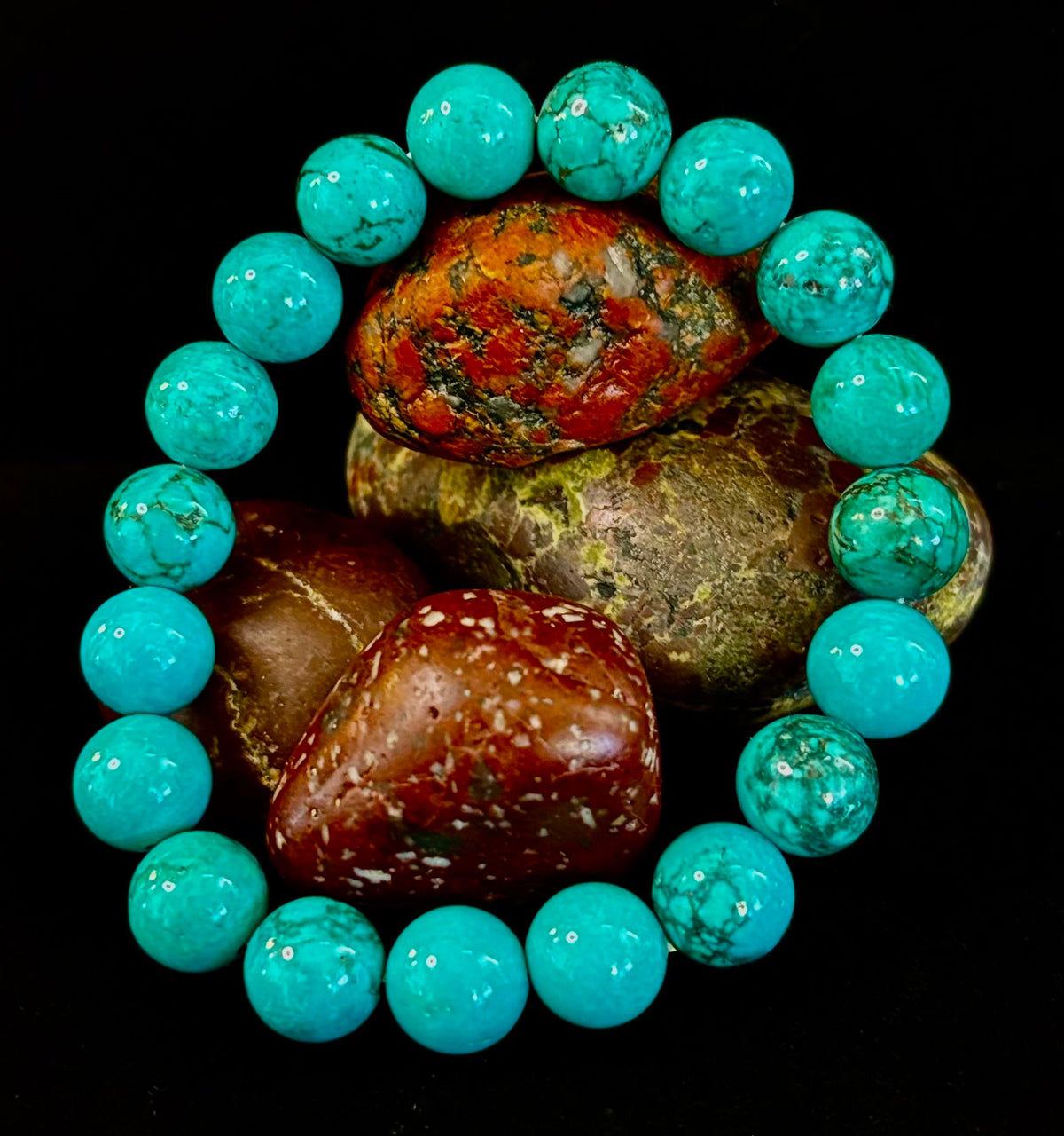 Dark Blue Green Turquoise Reiki-Infused Protection Bracelet (Medium Wrists)