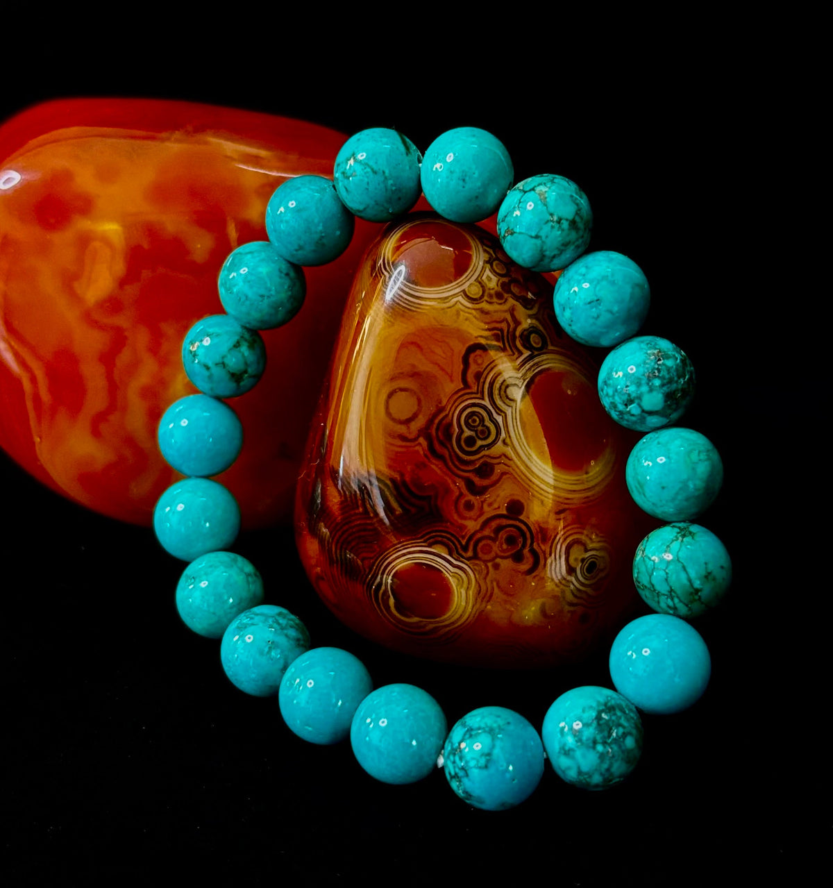Dark Blue Green Turquoise Reiki-Infused Protection Bracelet (Medium Wrists)
