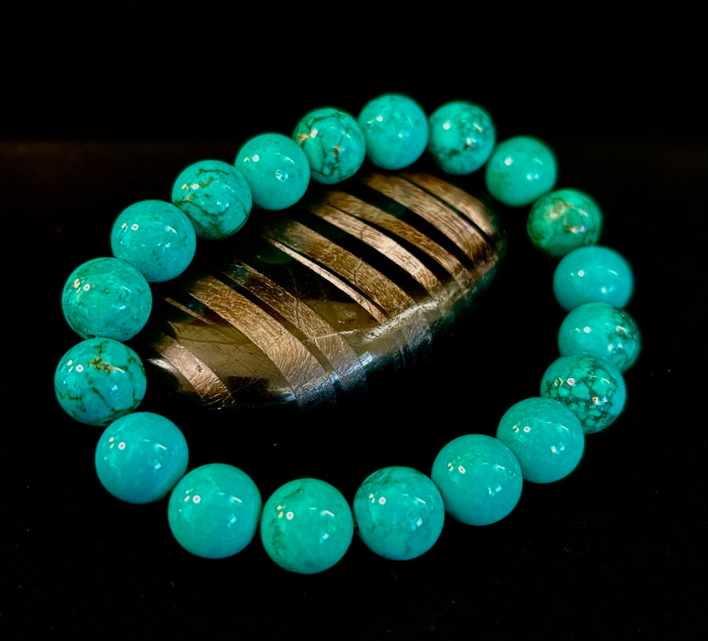 Dark Blue Green Turquoise Reiki-Infused Protection Bracelet (Medium Wrists)