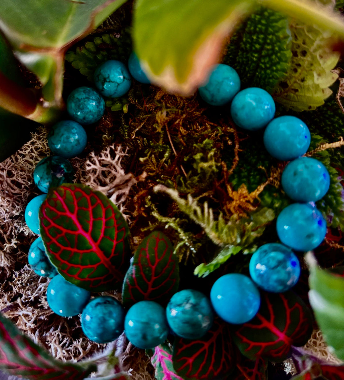 Dark Blue Green Turquoise Reiki-Infused Protection Bracelet (Medium Wrists)