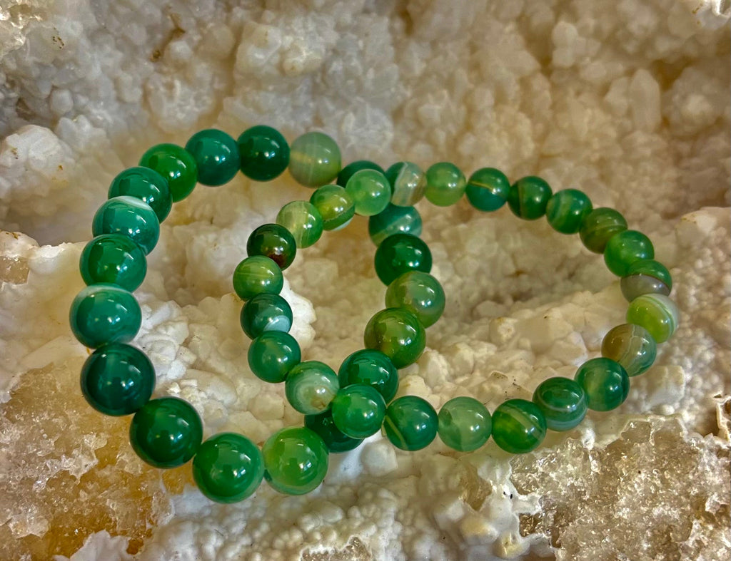 Green Striped Agate Reiki-Infused Healing Bracelet (8mm or 10mm) Medium Wrists