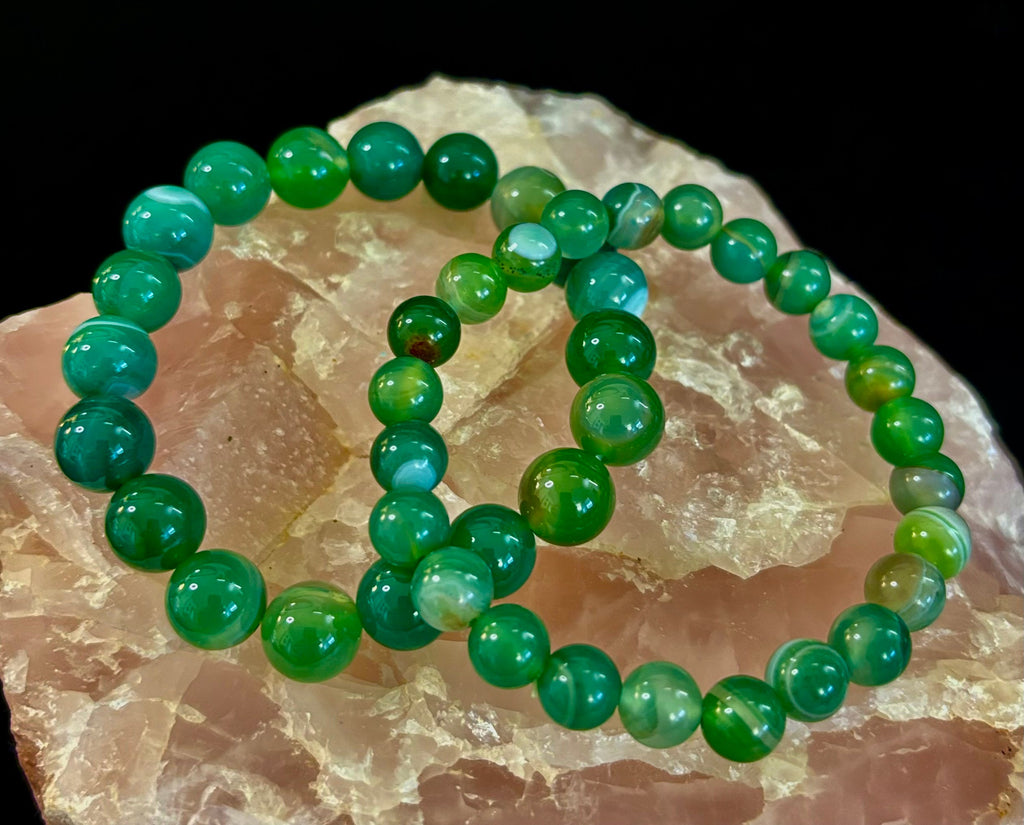 Green Striped Agate Reiki-Infused Healing Bracelet (8mm or 10mm) Medium Wrists