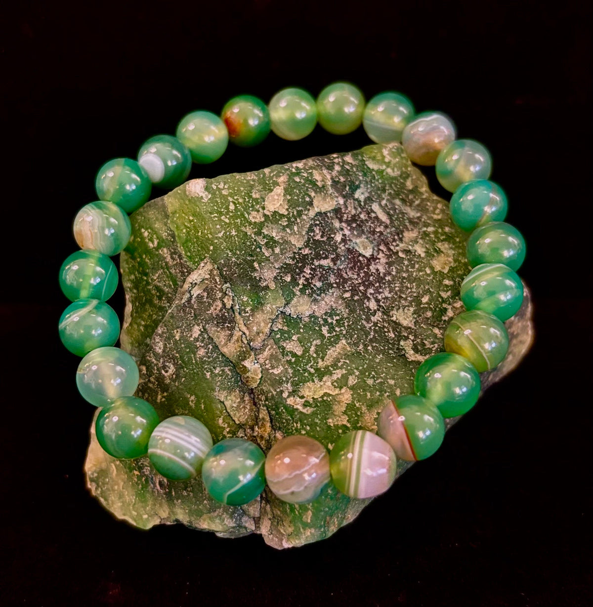Green Striped Agate Reiki-Infused Healing Bracelet (8mm or 10mm) Medium Wrists