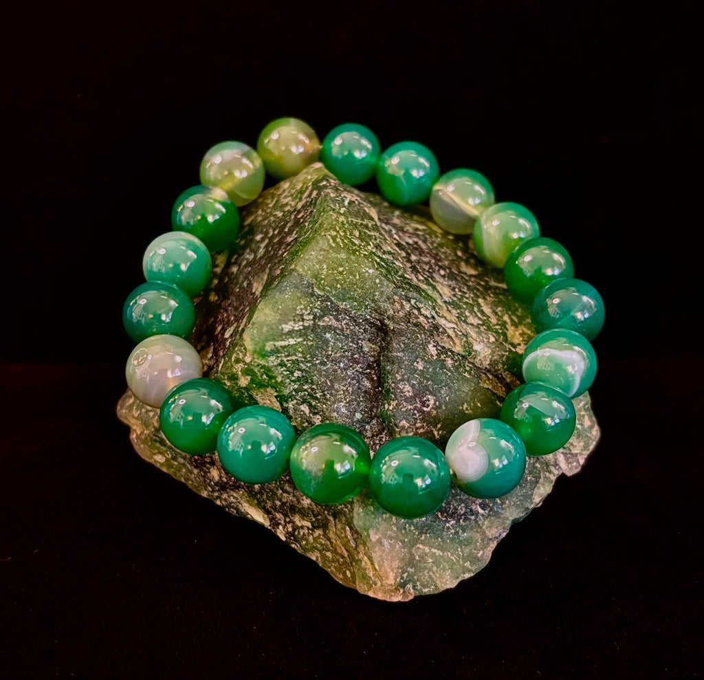 Green Striped Agate Reiki-Infused Healing Bracelet (8mm or 10mm) Medium Wrists
