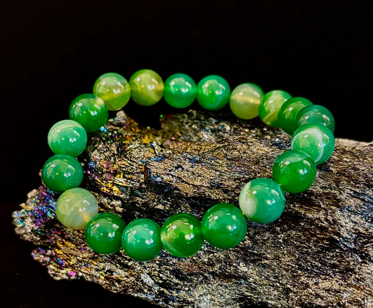 Green Striped Agate Reiki-Infused Healing Bracelet (8mm or 10mm) Medium Wrists