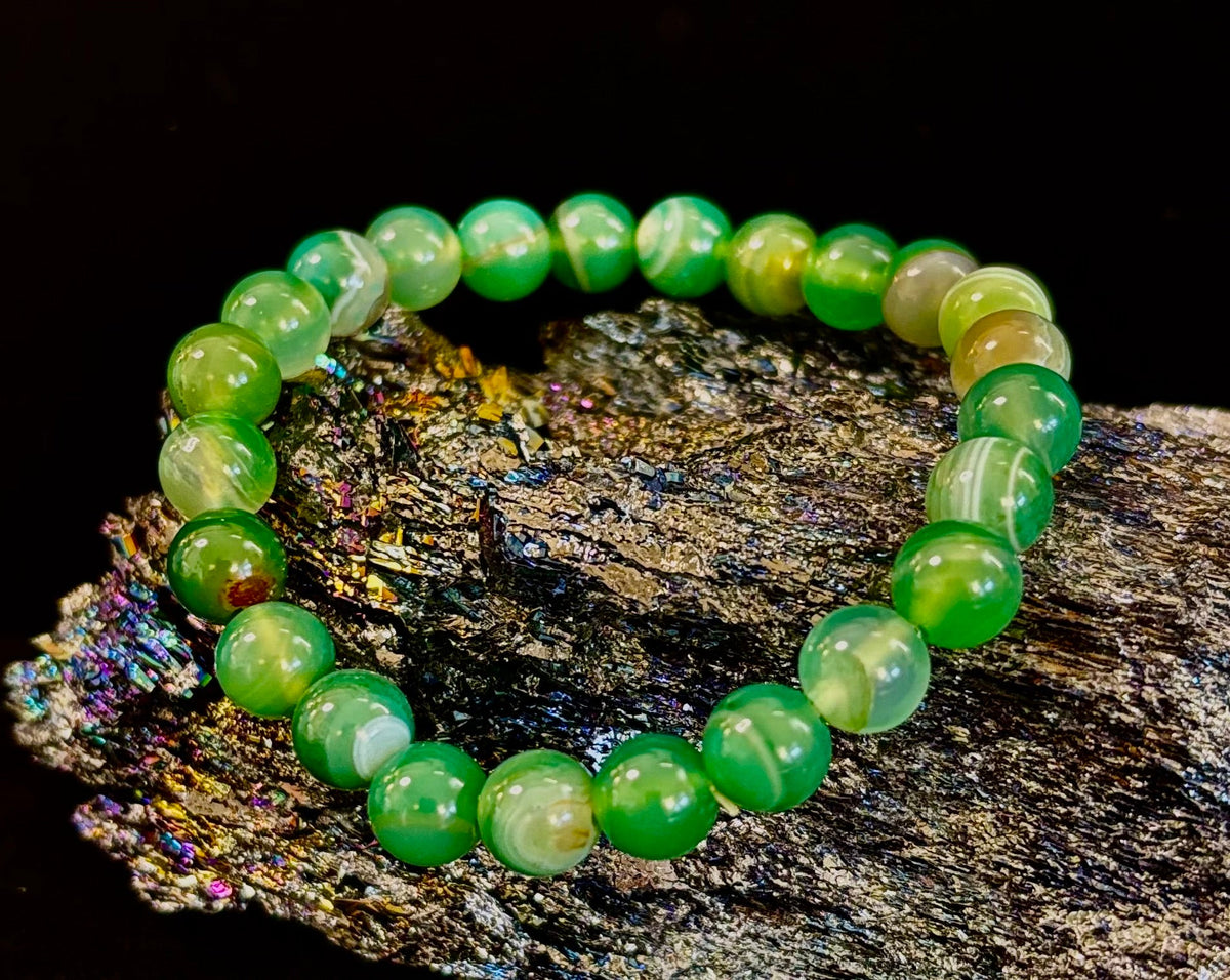 Green Striped Agate Reiki-Infused Healing Bracelet (8mm or 10mm) Medium Wrists