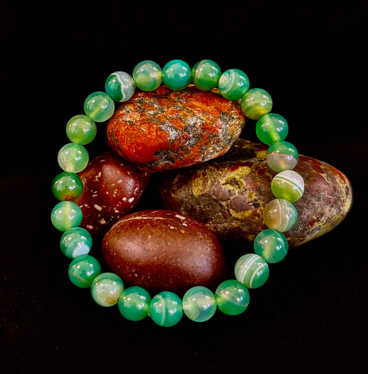 Green Striped Agate Reiki-Infused Healing Bracelet (8mm or 10mm) Medium Wrists
