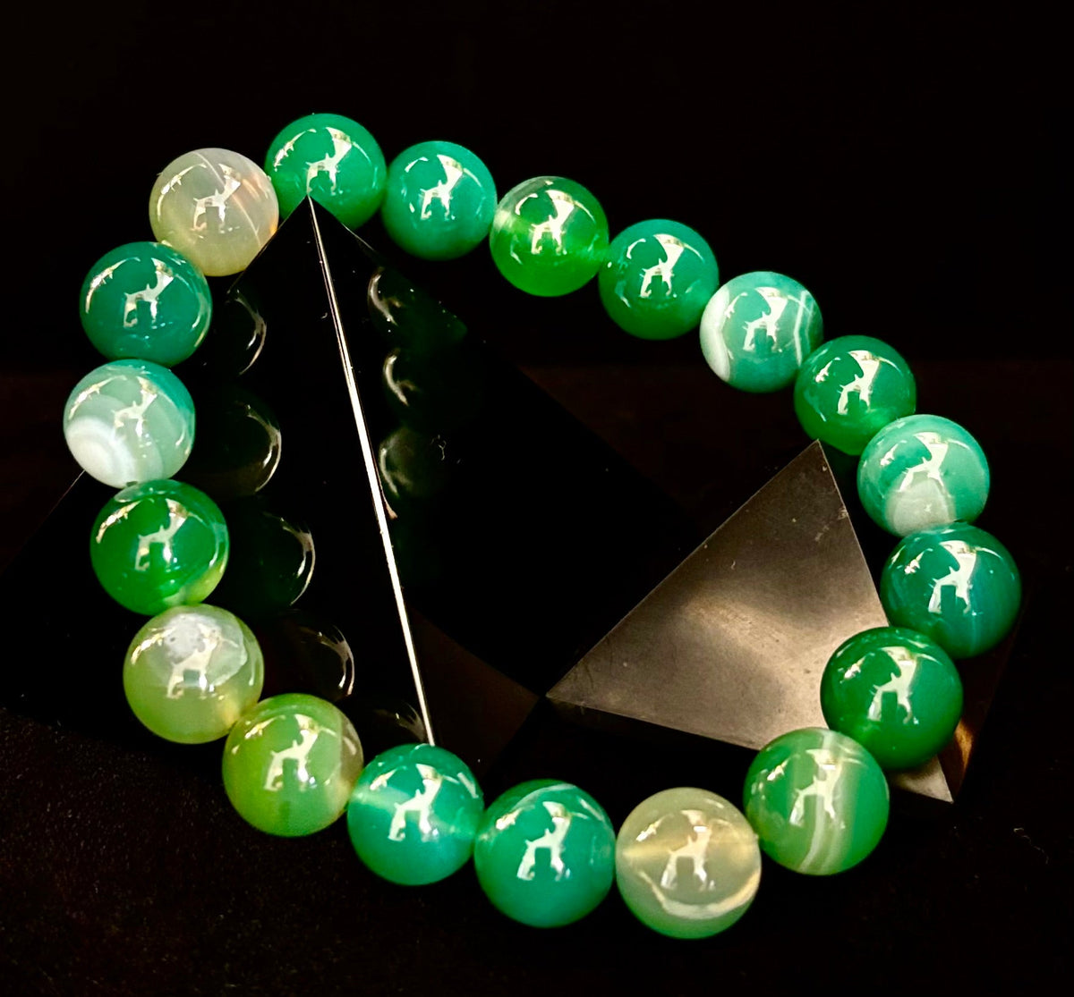 Green Striped Agate Reiki-Infused Healing Bracelet (8mm or 10mm) Medium Wrists