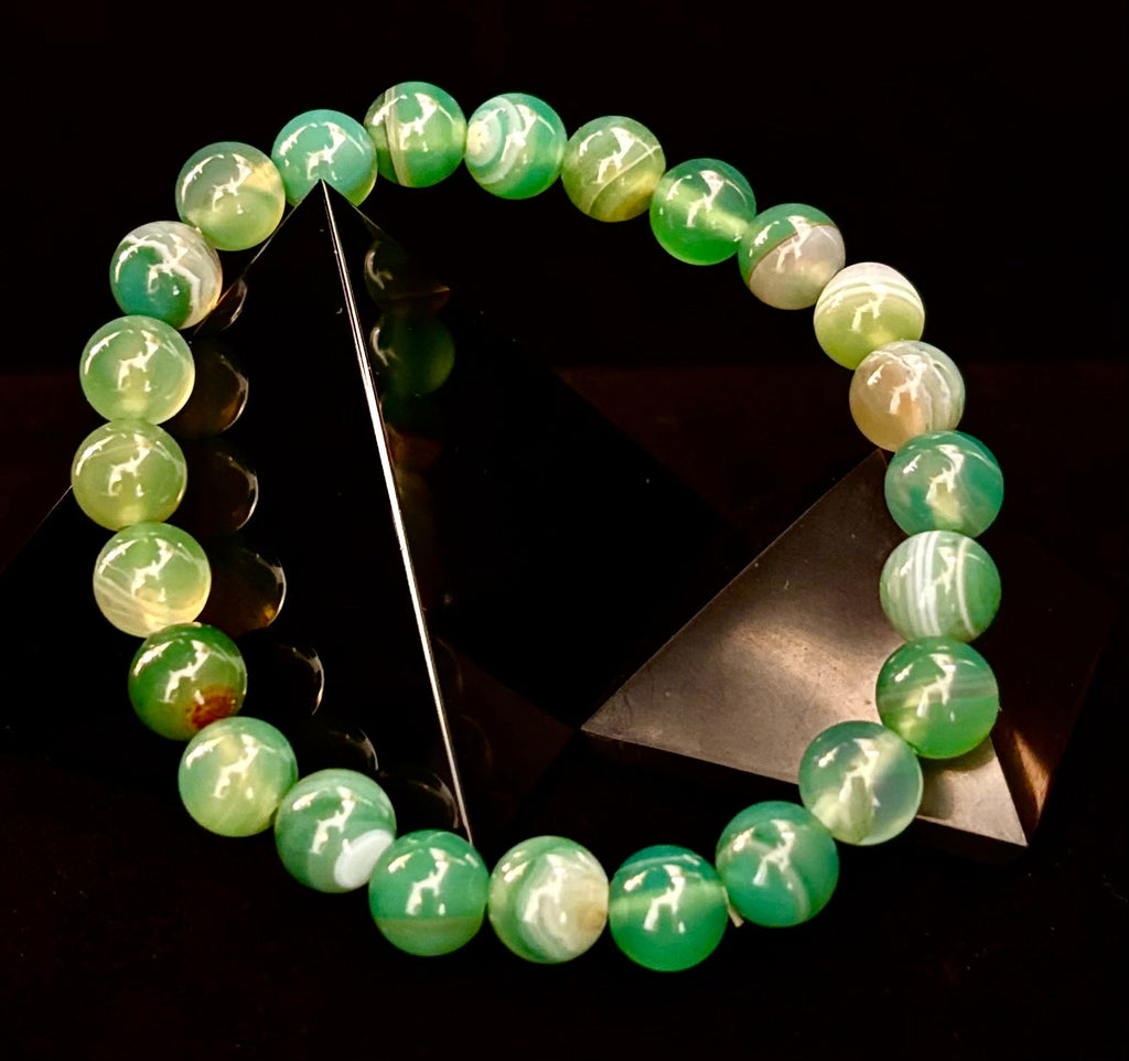 Green Striped Agate Reiki-Infused Healing Bracelet (8mm or 10mm) Medium Wrists