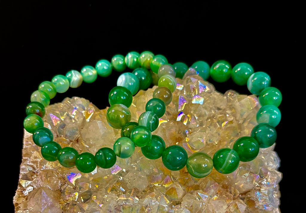 Green Striped Agate Reiki-Infused Healing Bracelet (8mm or 10mm) Medium Wrists