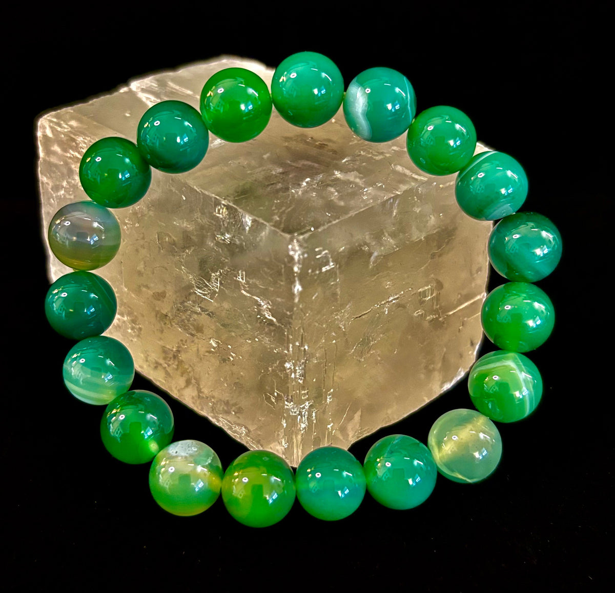 Green Striped Agate Reiki-Infused Healing Bracelet (8mm or 10mm) Medium Wrists