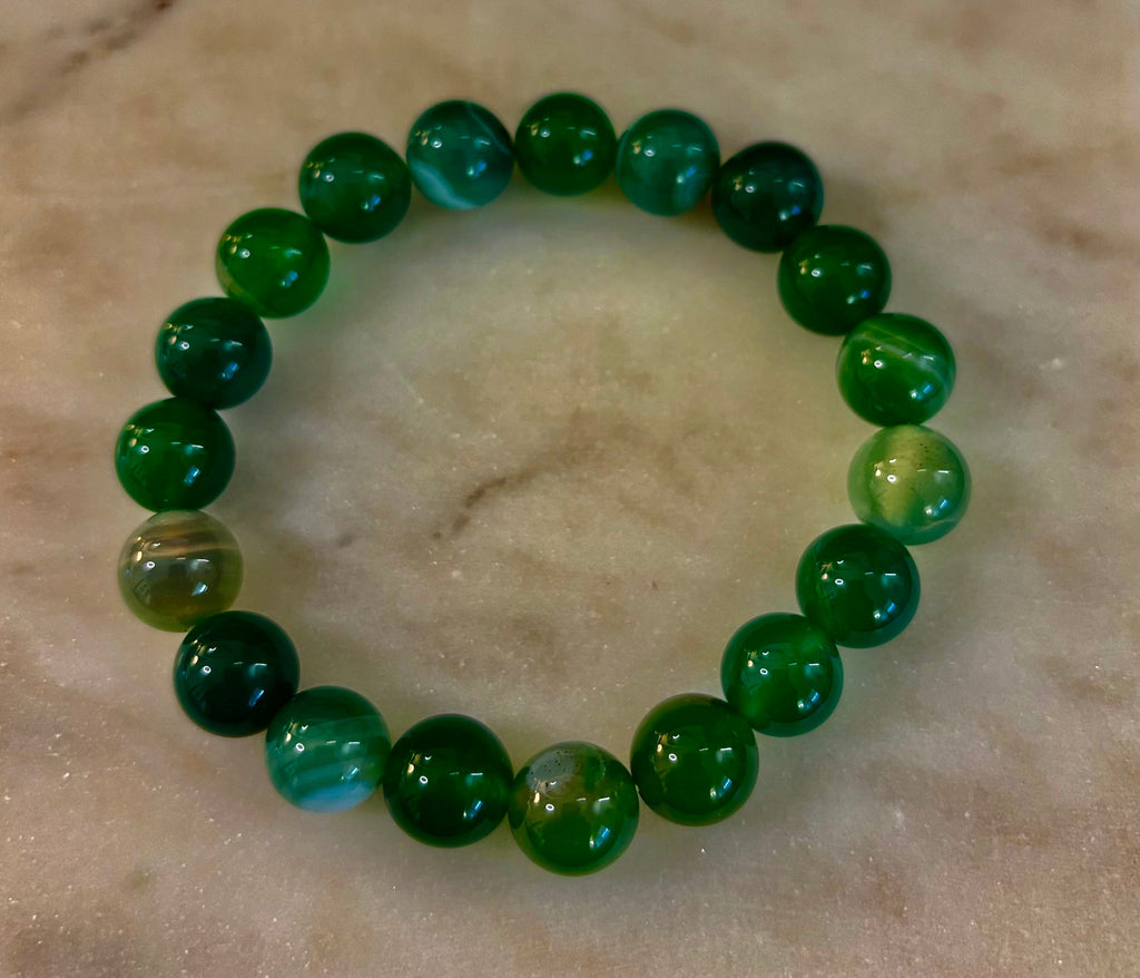 Green Striped Agate Reiki-Infused Healing Bracelet (8mm or 10mm) Medium Wrists