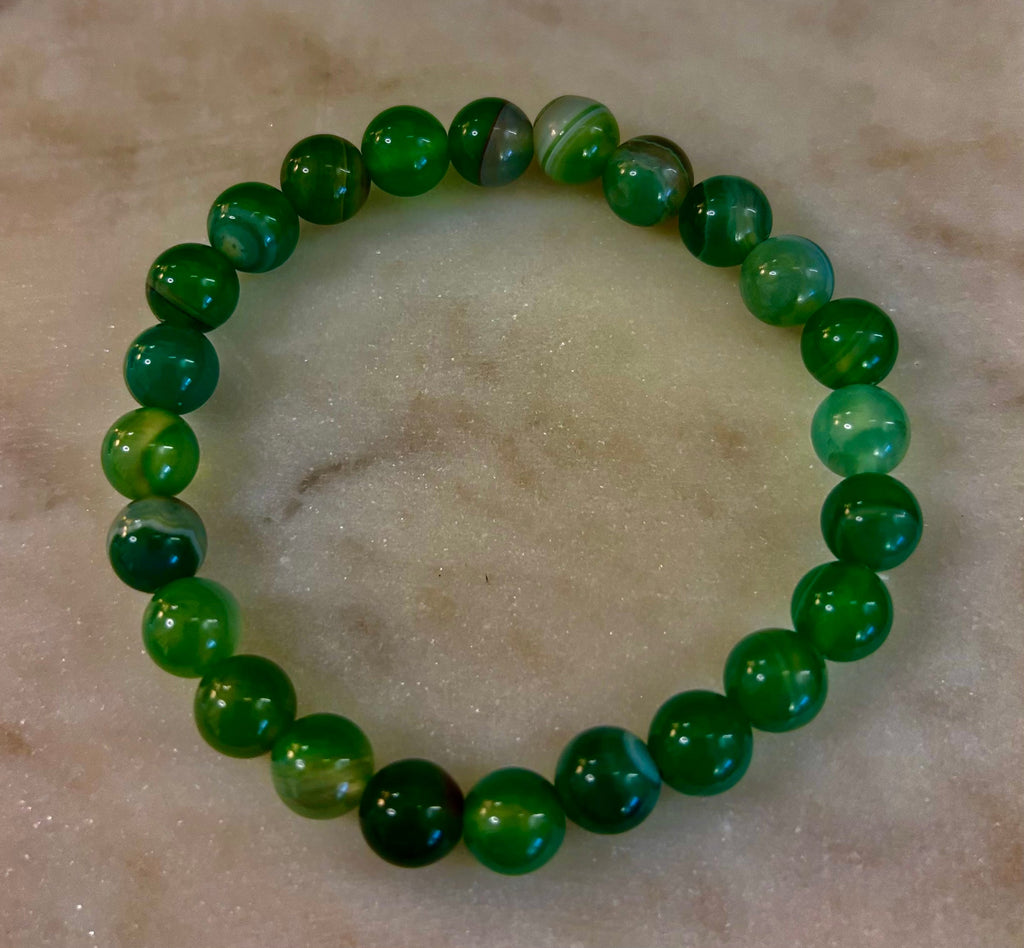 Green Striped Agate Reiki-Infused Healing Bracelet (8mm or 10mm) Medium Wrists