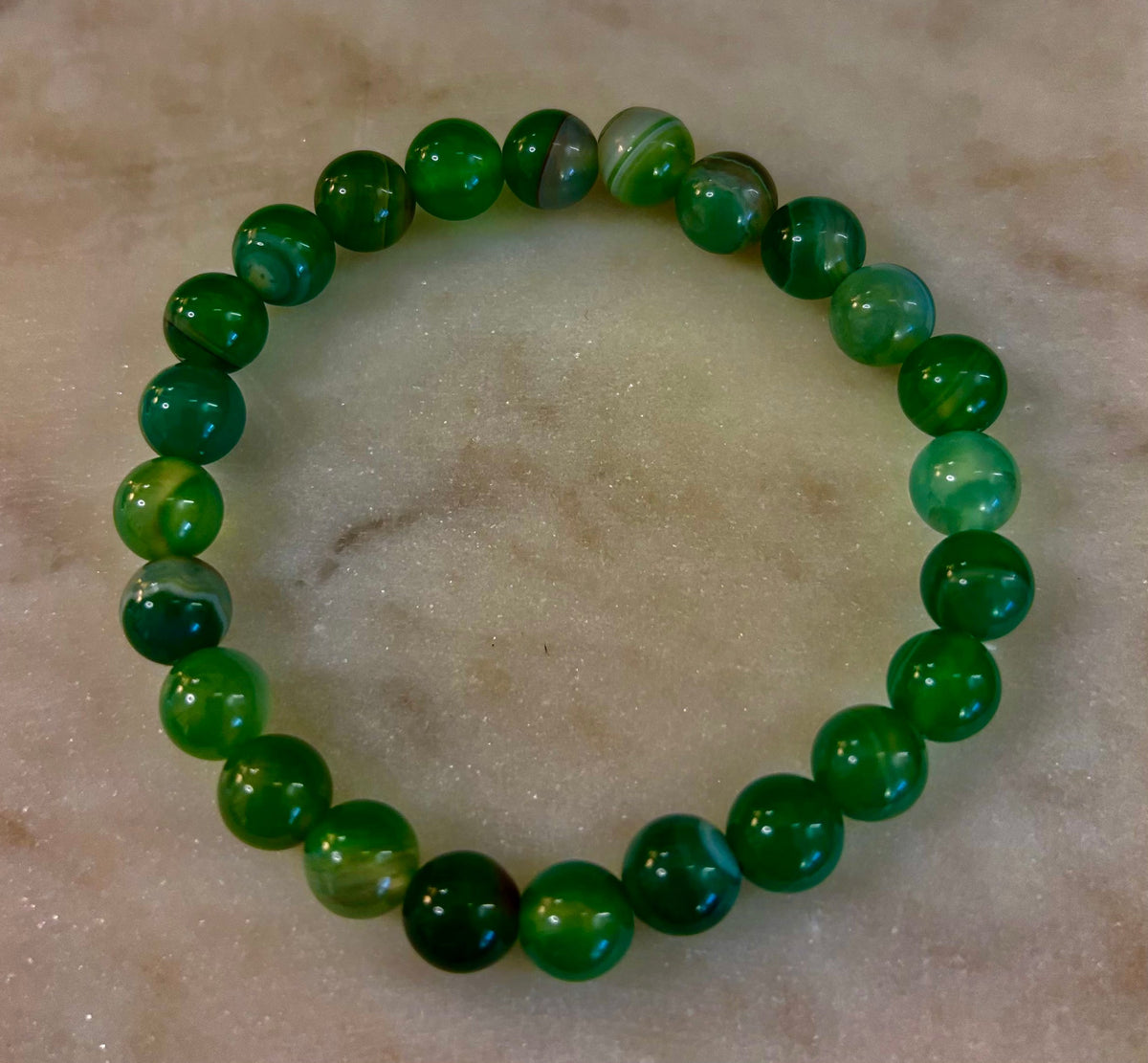 Green Striped Agate Reiki-Infused Healing Bracelet (8mm or 10mm) Medium Wrists