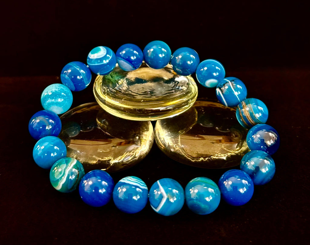 Blue Striped Agate Reiki-Infused Healing & Calm Bracelet (Medium Wrists)