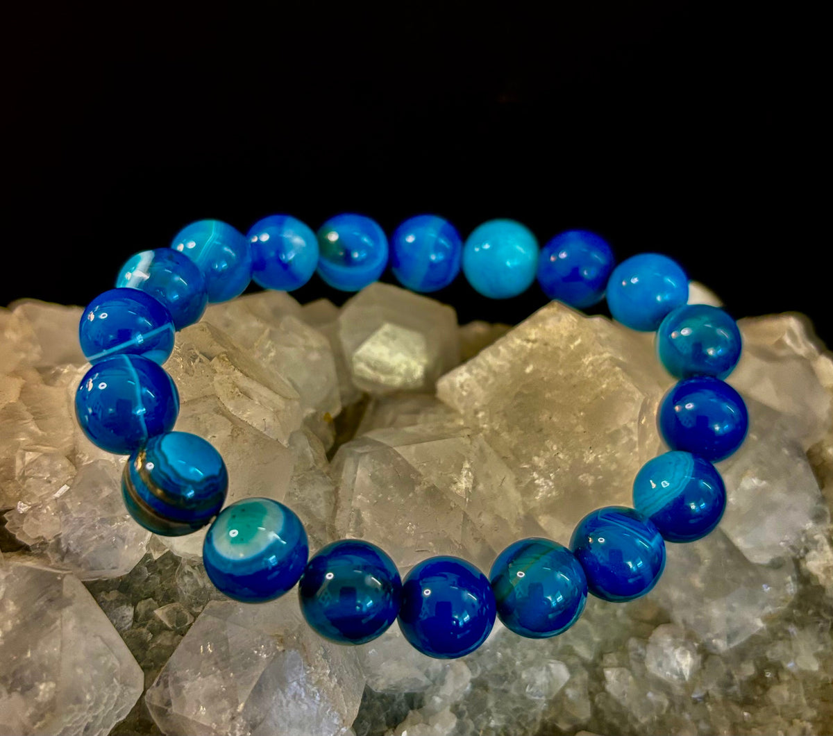 Blue Striped Agate Reiki-Infused Healing & Calm Bracelet (Medium Wrists)