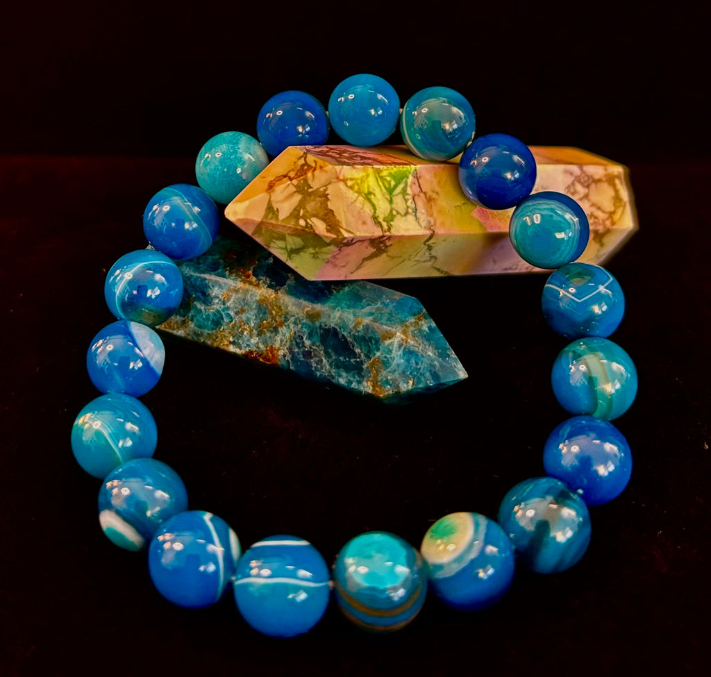 Blue Striped Agate Reiki-Infused Healing & Calm Bracelet (Medium Wrists)
