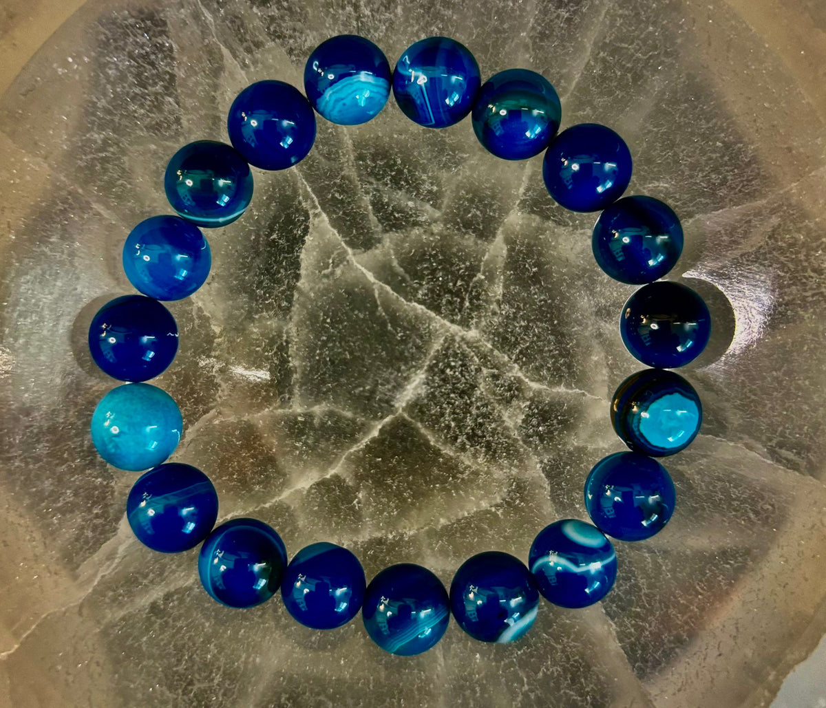 Blue Striped Agate Reiki-Infused Healing & Calm Bracelet (Medium Wrists)