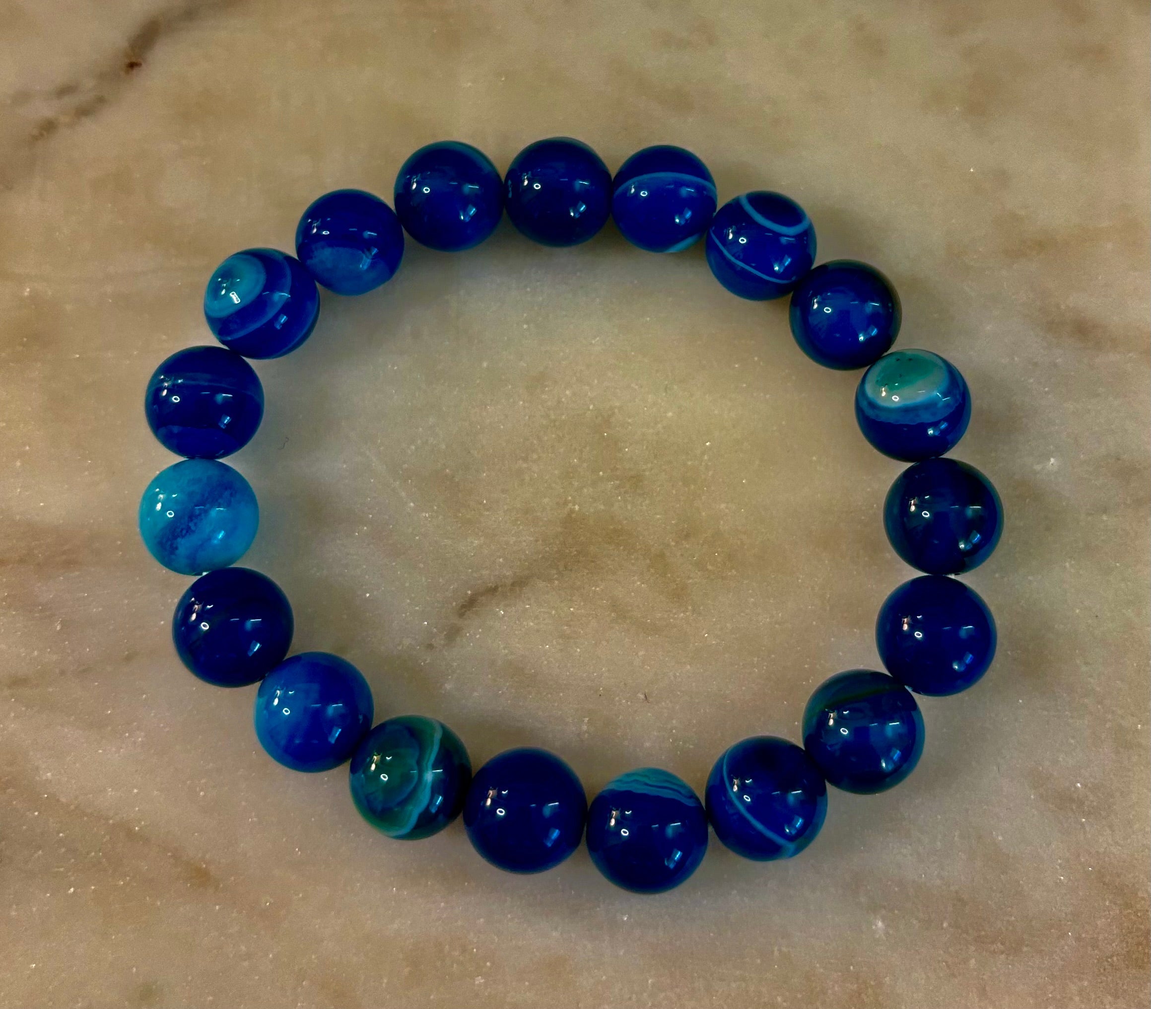 Blue Striped Agate Reiki-Infused Healing & Calm Bracelet (Medium Wrists)