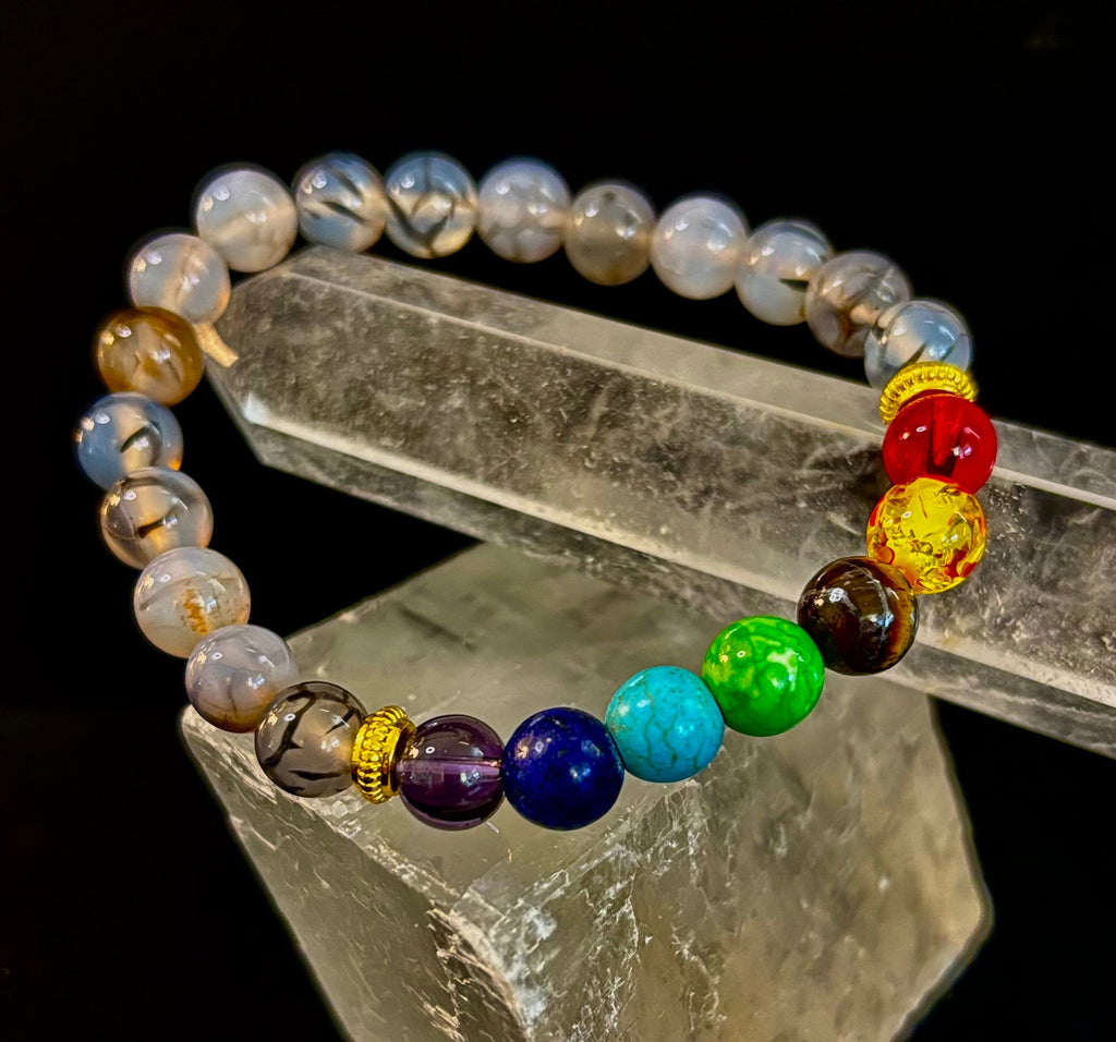 Dragon Vein Agate 7-Chakra Balance Bracelet – Protection, Strength & Energy Flow