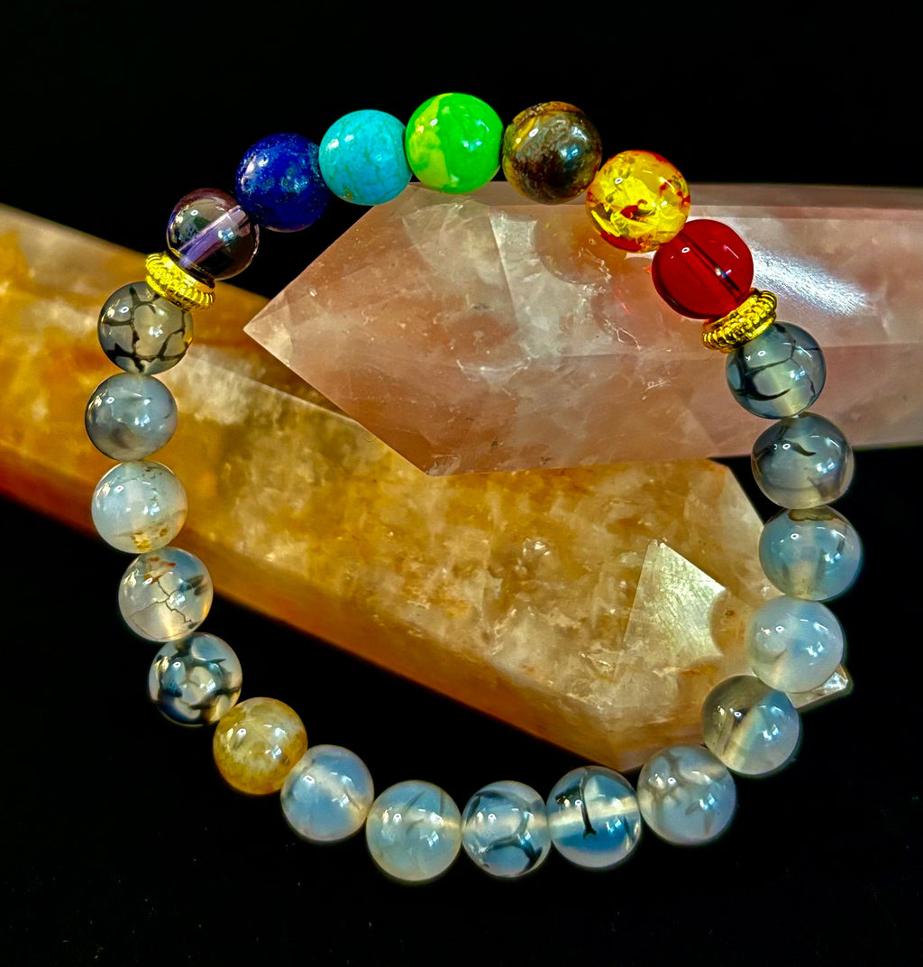 Dragon Vein Agate 7-Chakra Balance Bracelet – Protection, Strength & Energy Flow