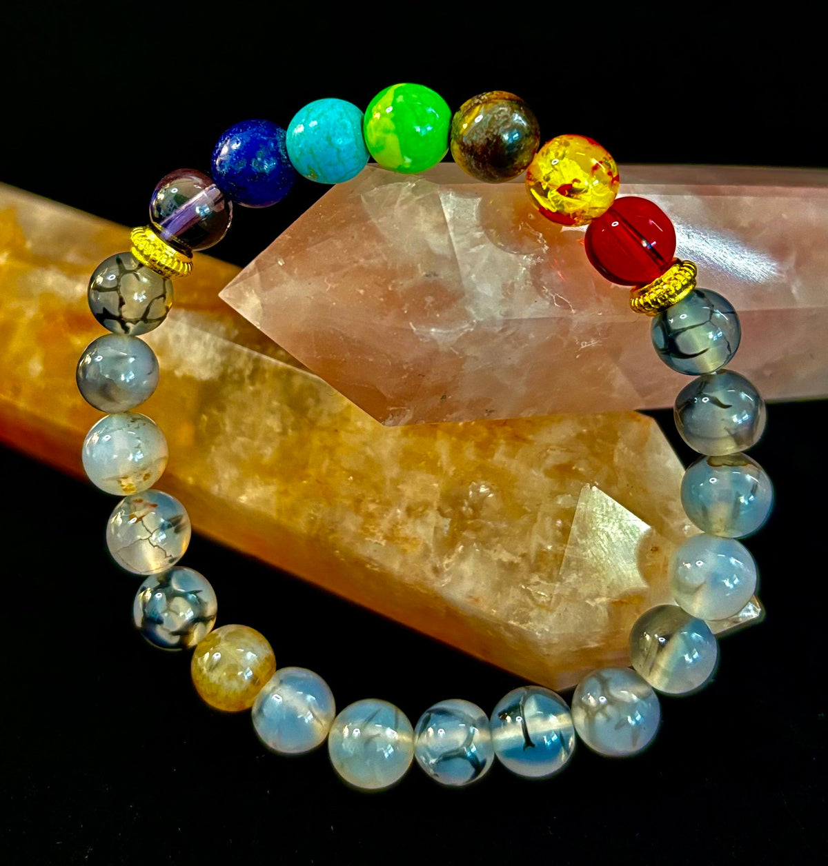 Dragon Vein Agate 7-Chakra Balance Bracelet – Protection, Strength & Energy Flow
