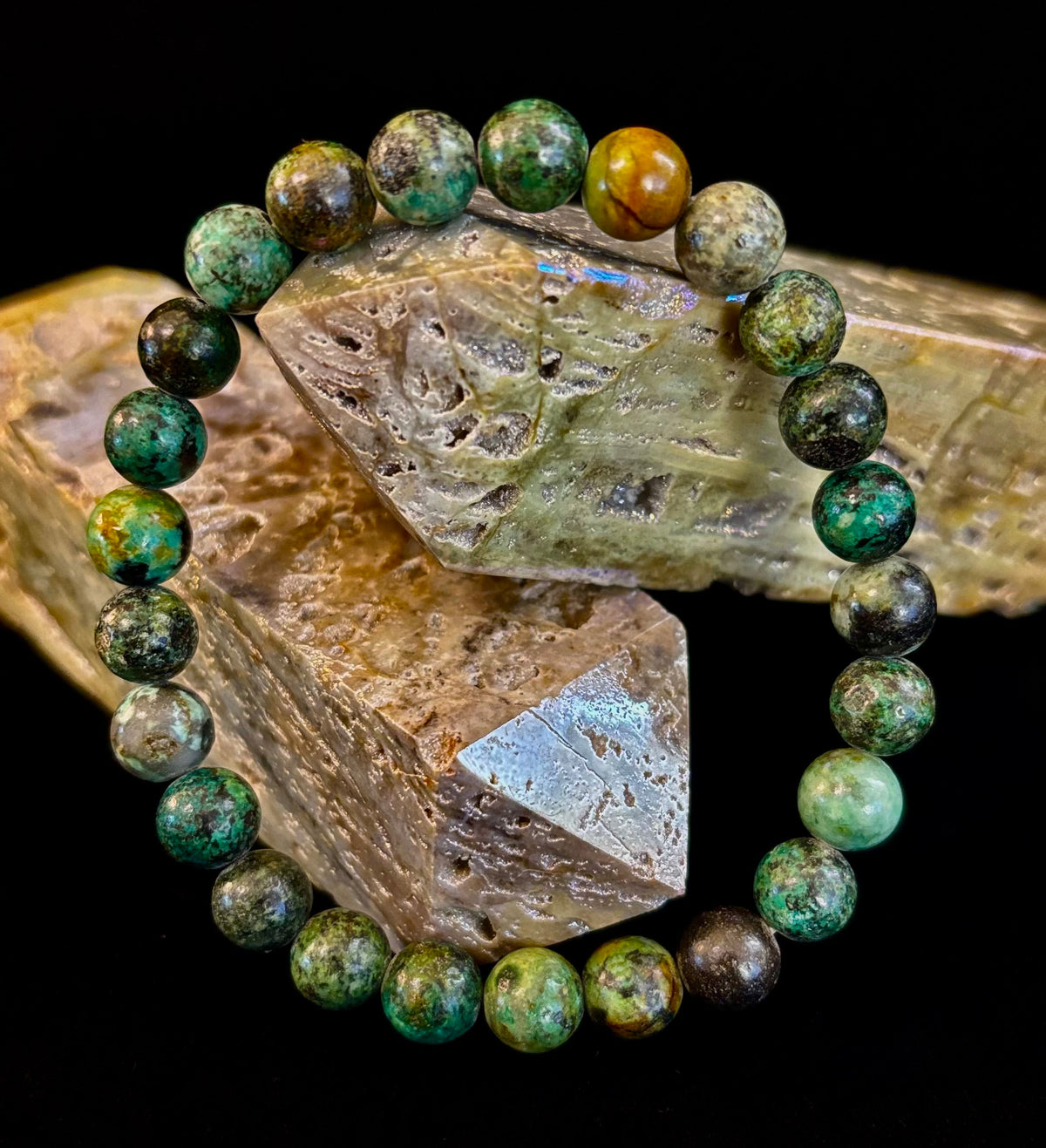 African Turquoise 8mm Reiki-Infused Growth & Manifestation Bracelet (Medium-Large Wrists)